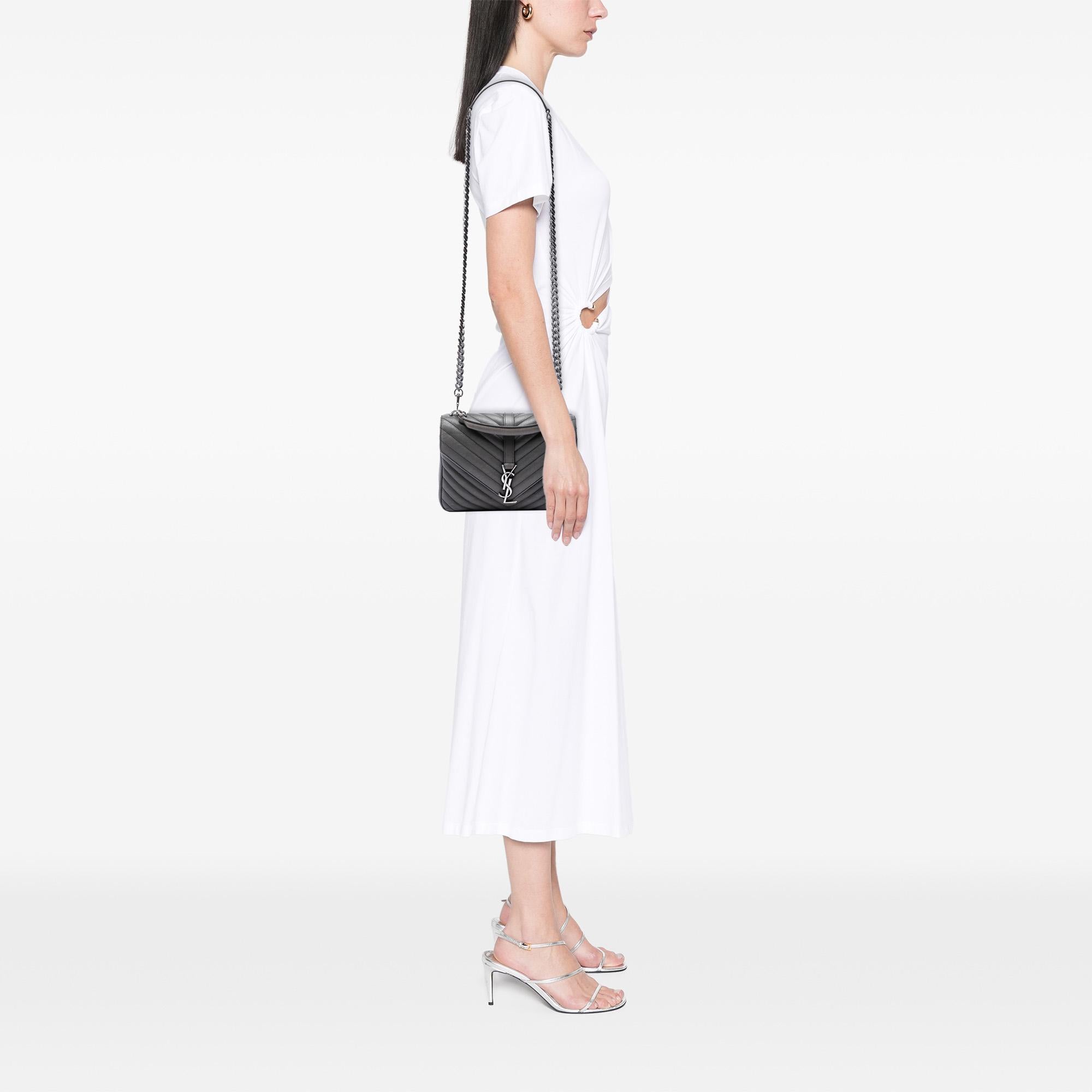Saint Laurent Medium Chevron Sheepskin Monogram College Satchel