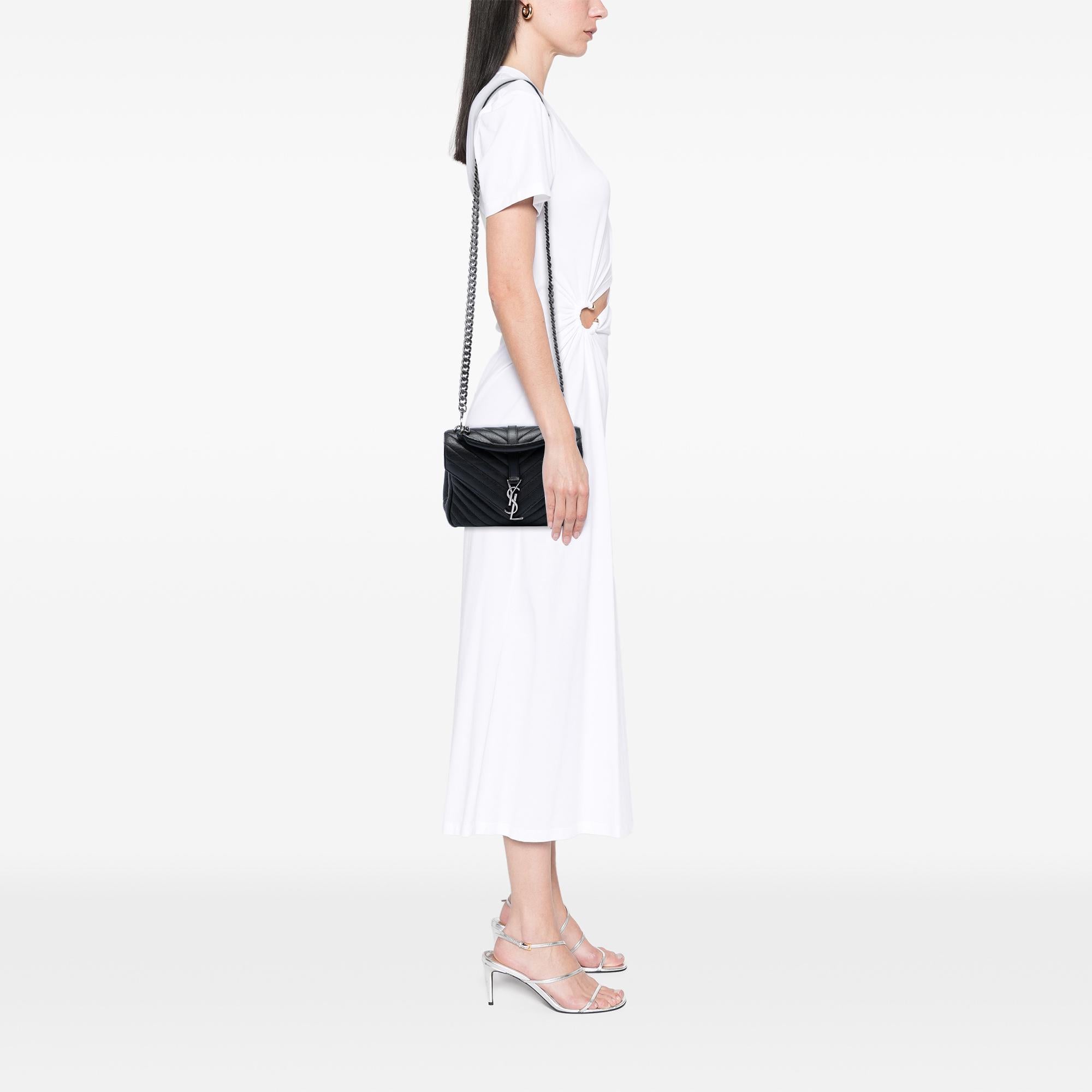 Saint Laurent Medium Chevron Sheepskin Monogram College Satchel