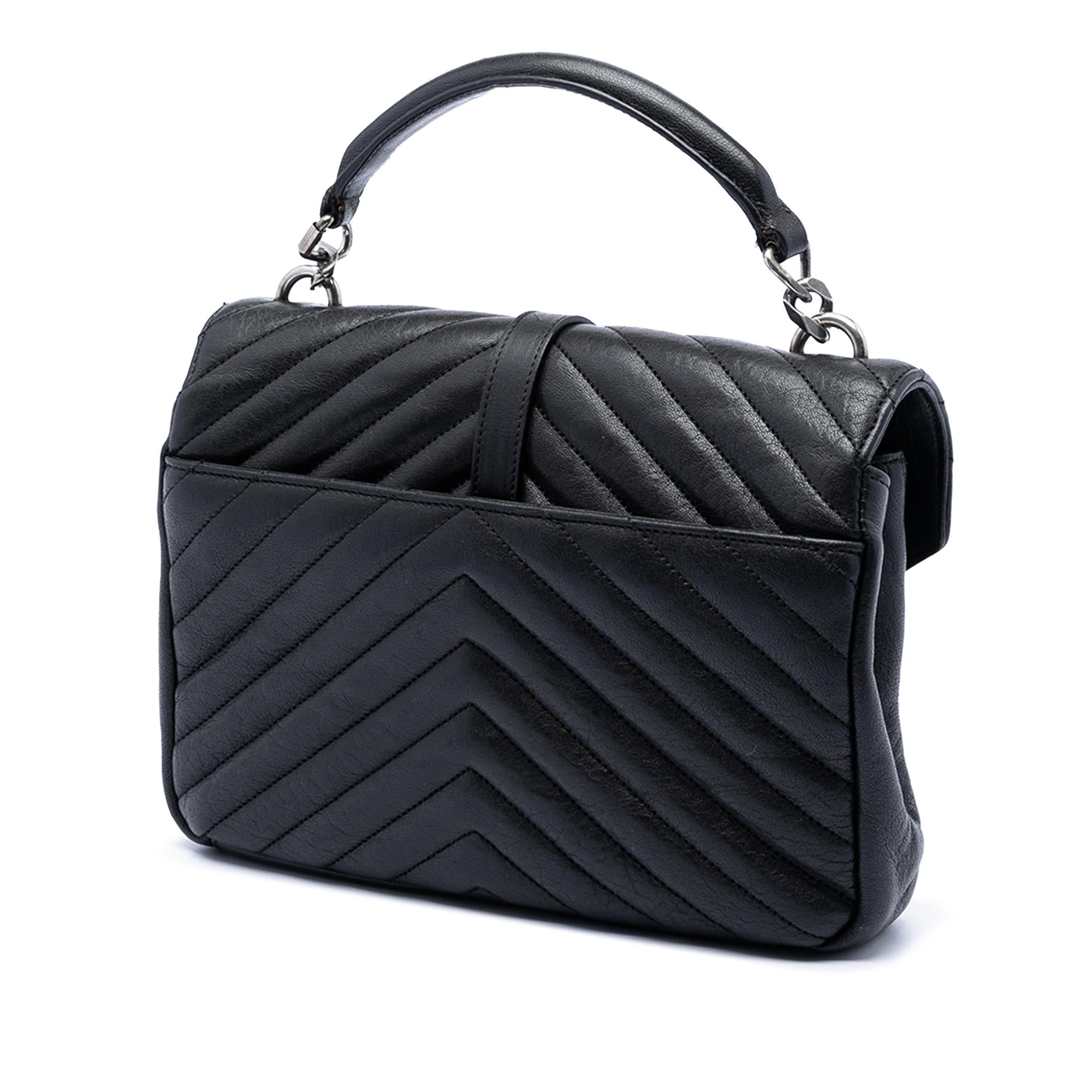 Saint Laurent Medium Chevron Sheepskin Monogram College Satchel