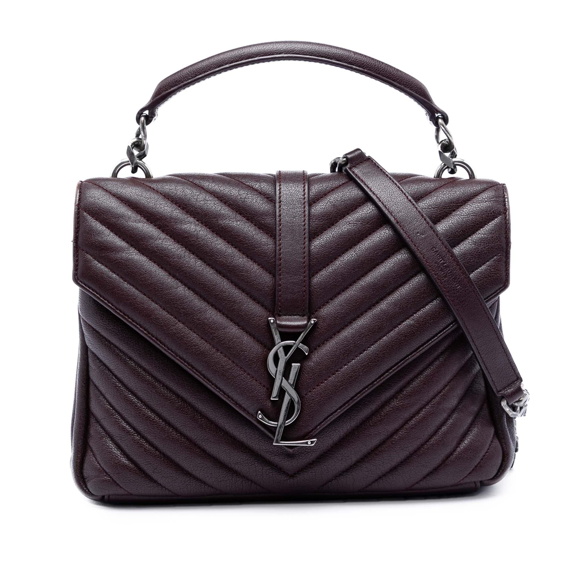 Saint Laurent Medium Chevron Sheepskin Monogram College Satchel