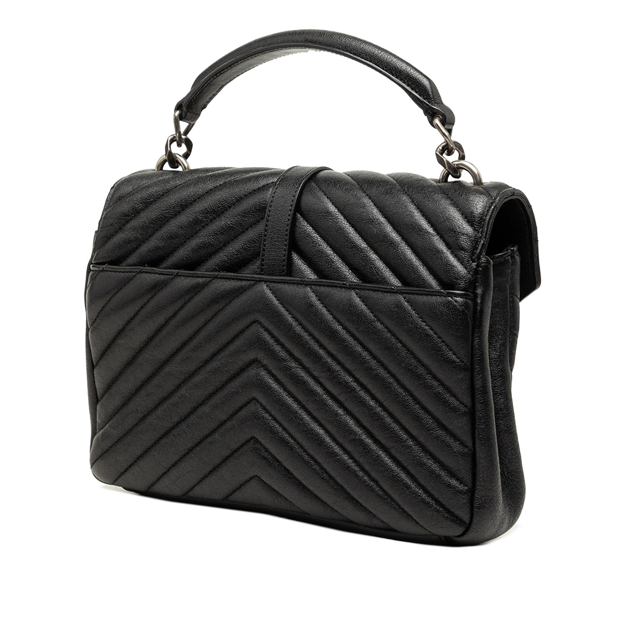 Saint Laurent Medium Chevron Sheepskin Monogram College Satchel