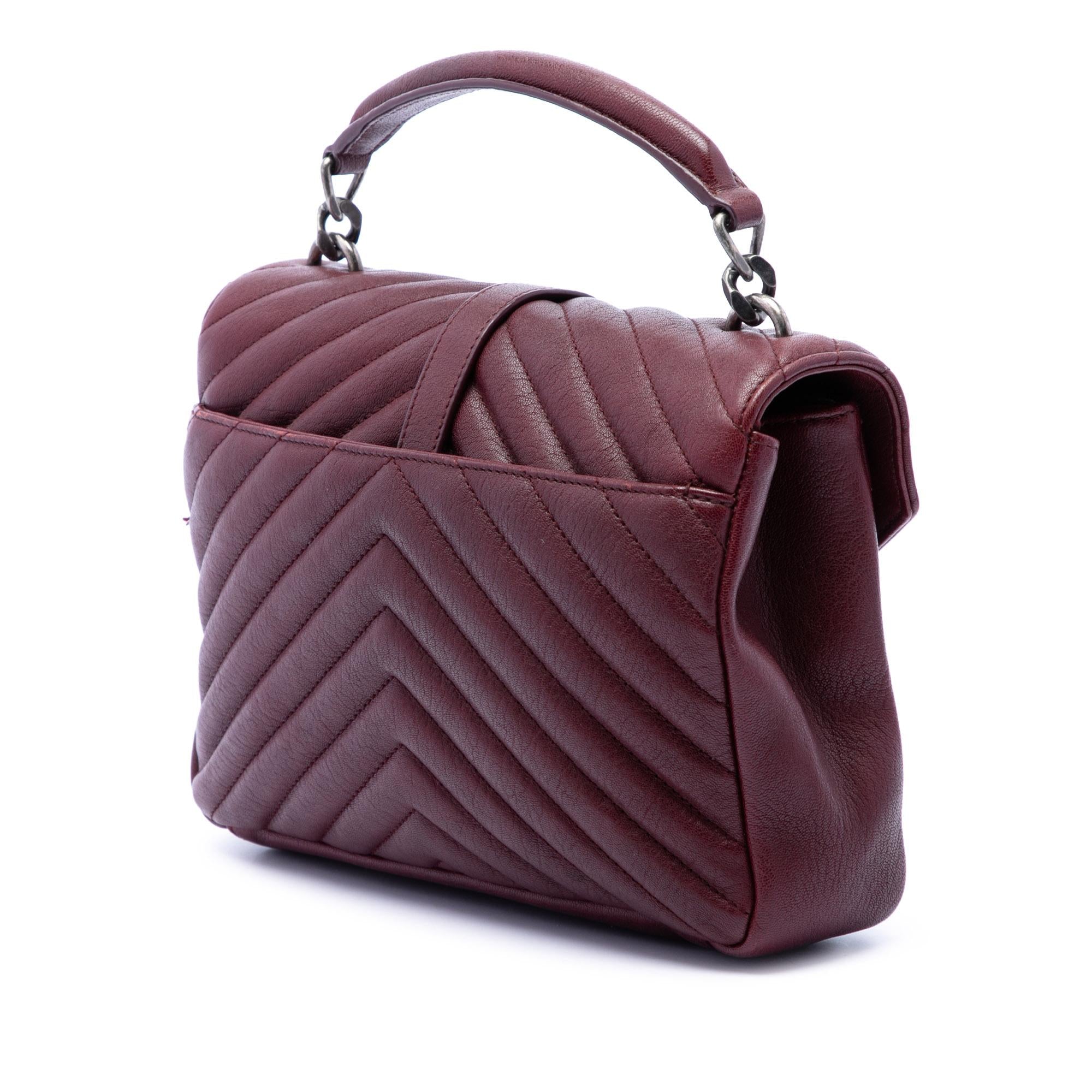Saint Laurent Medium Chevron Sheepskin Monogram College Satchel