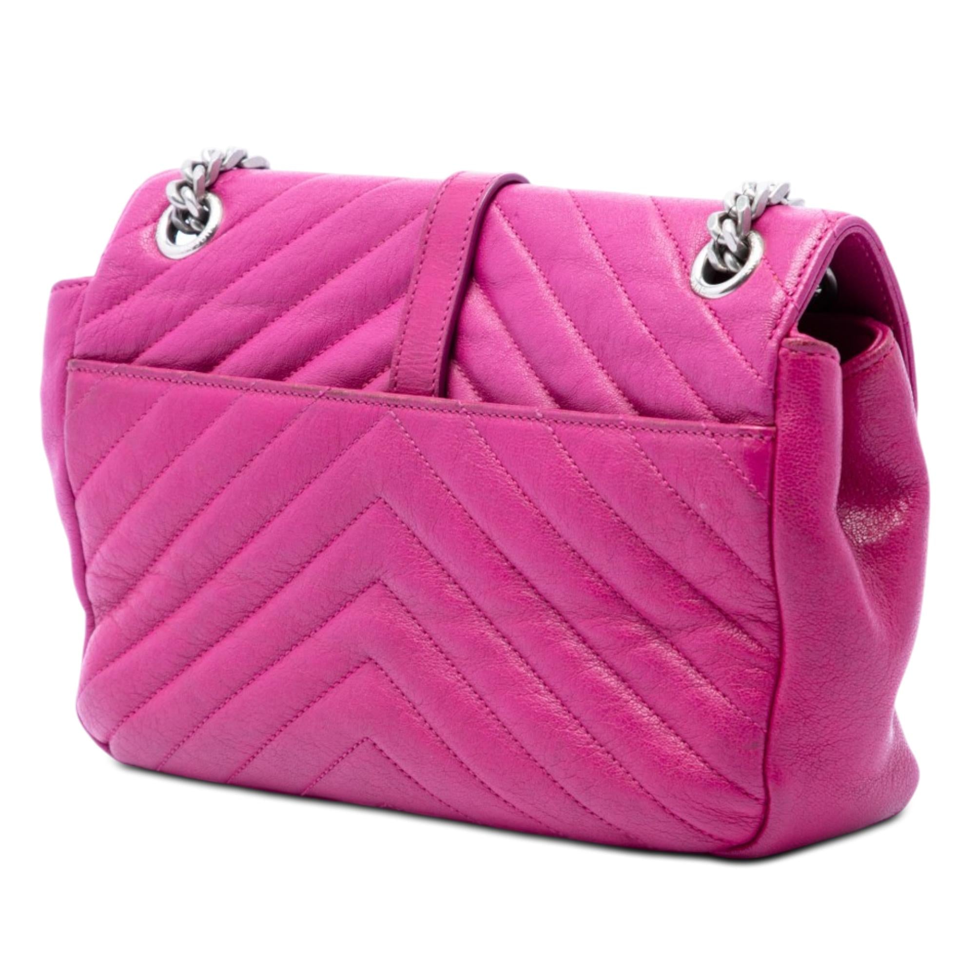 Saint Laurent Medium Chevron Sheepskin Monogram College Shoulder Bag