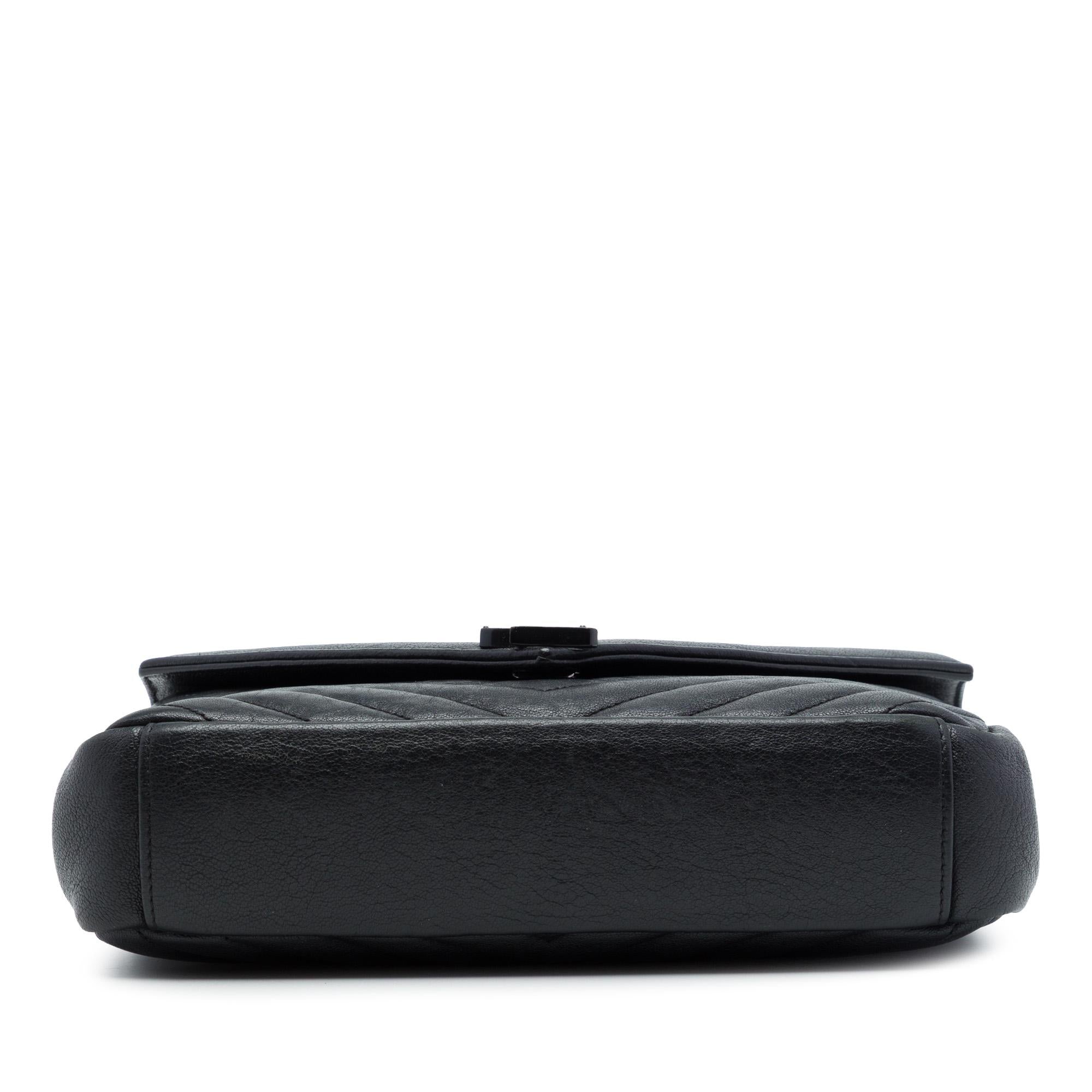 Saint Laurent Medium Chevron Sheepskin  Monogram Monochrome College Bag