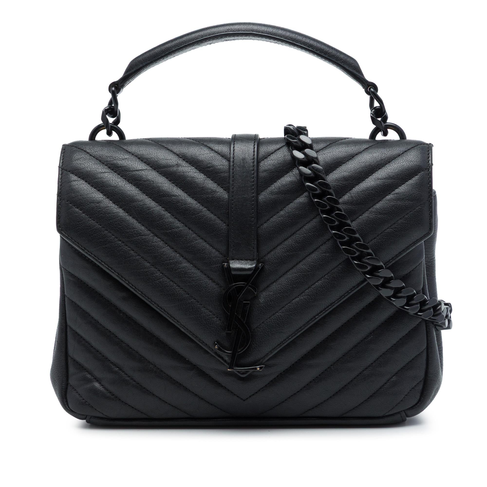 Saint Laurent Medium Chevron Sheepskin  Monogram Monochrome College Bag