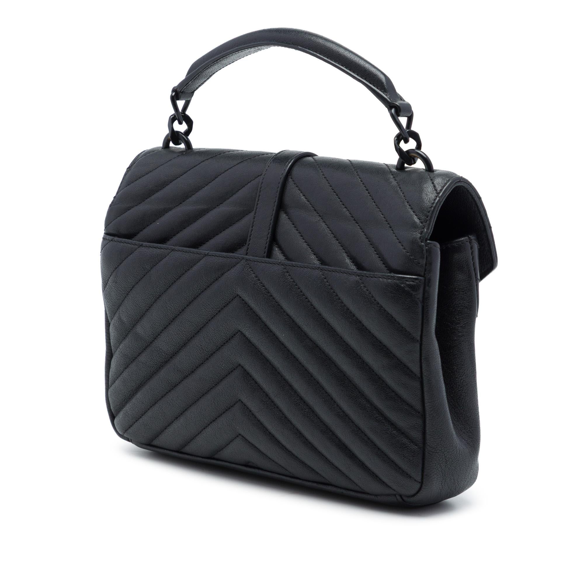 Saint Laurent Medium Chevron Sheepskin  Monogram Monochrome College Bag