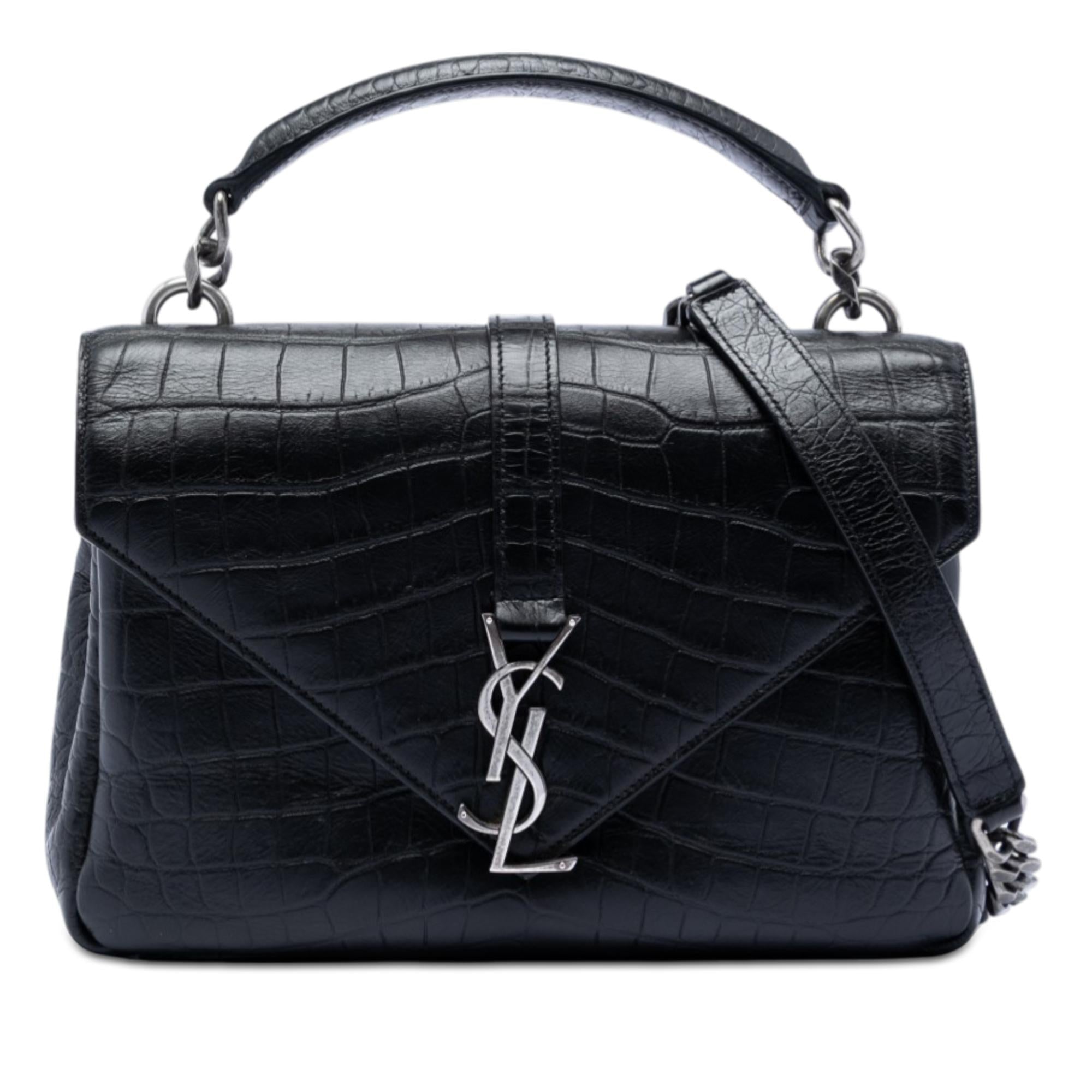 Saint Laurent Medium Croc Embossed Leather College Satchel