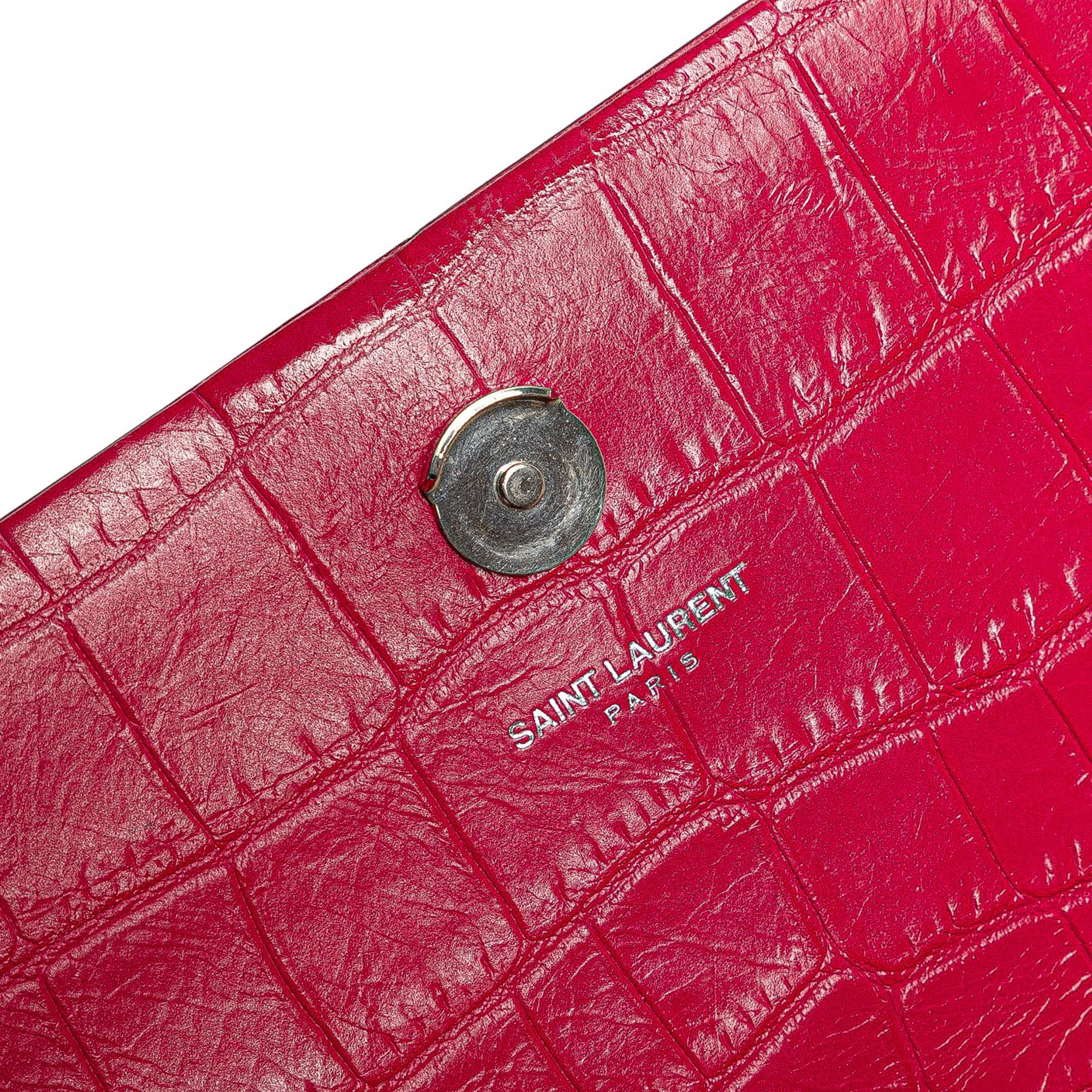 Saint Laurent Medium Croc Embossed Leather Kate Tassel Crossbody