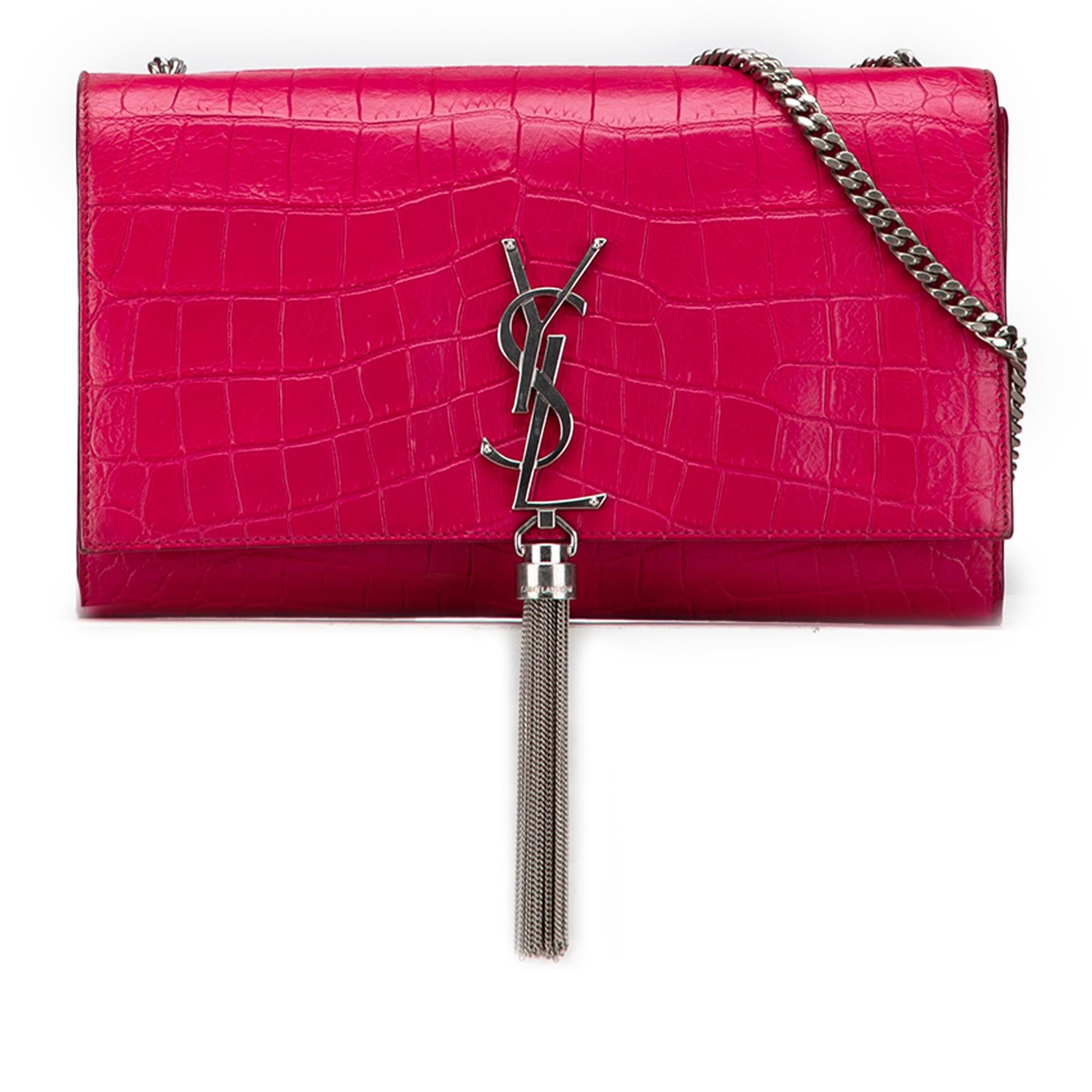 Saint Laurent Medium Croc Embossed Leather Kate Tassel Crossbody