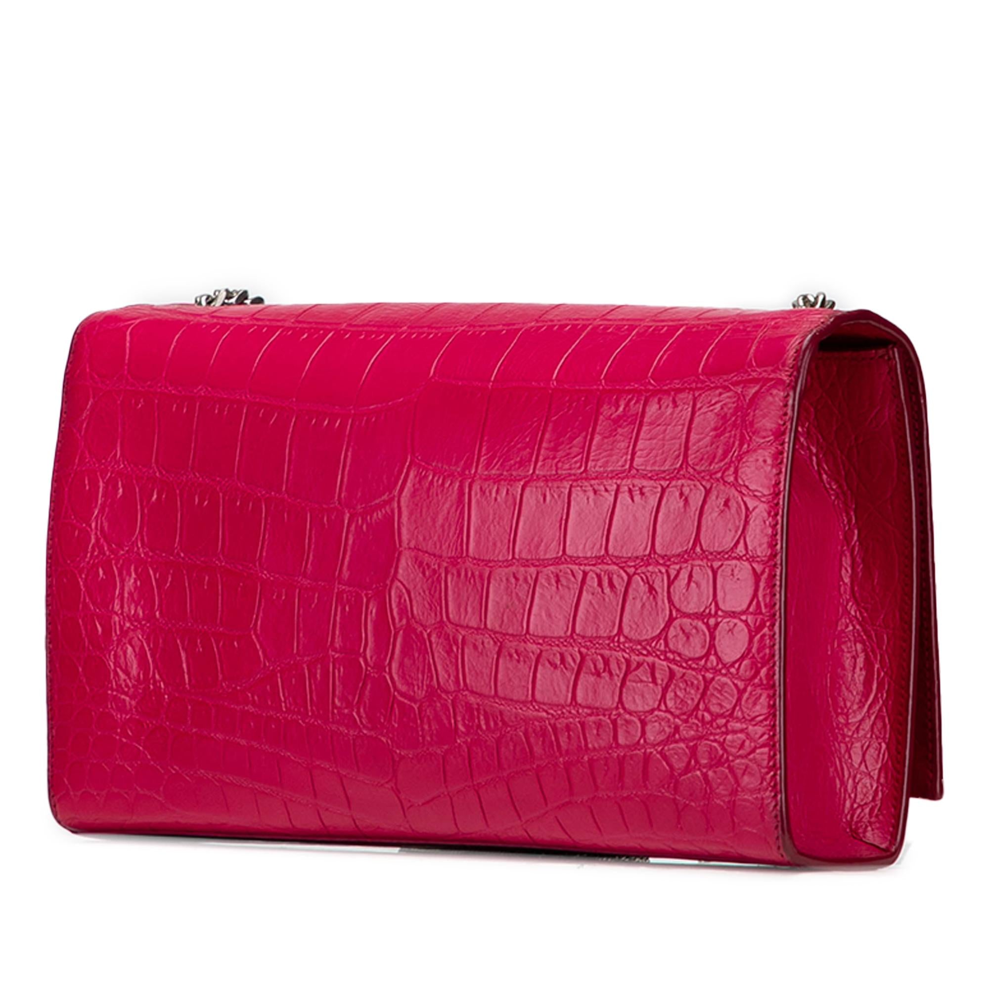 Saint Laurent Medium Croc Embossed Leather Kate Tassel Crossbody