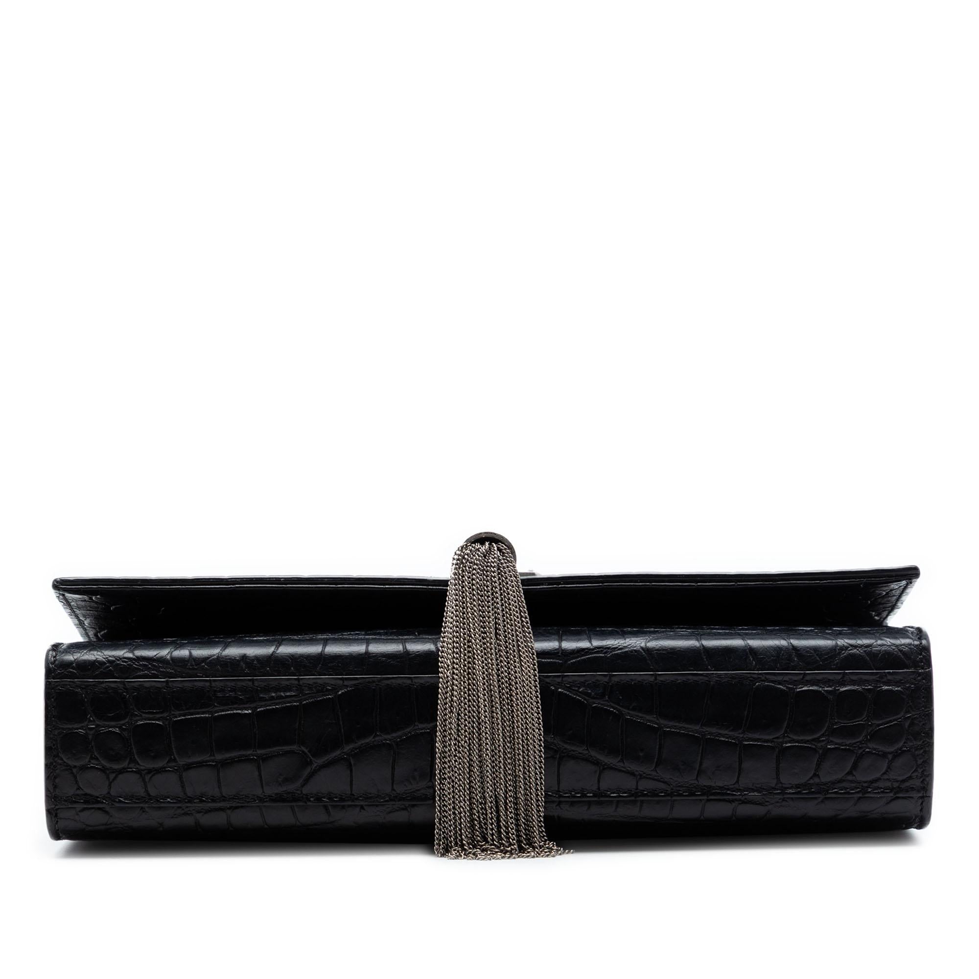Saint Laurent Medium Croc Embossed Leather Kate Tassel Crossbody