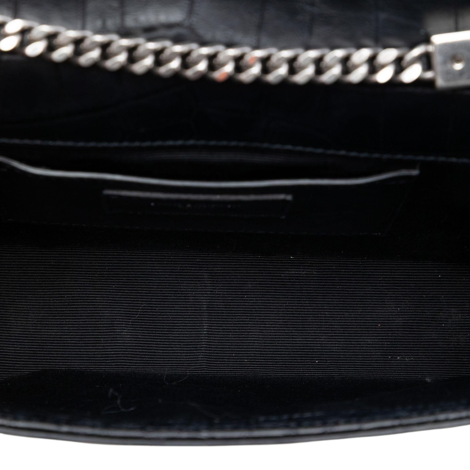 Saint Laurent Medium Croc Embossed Leather Kate Tassel Crossbody