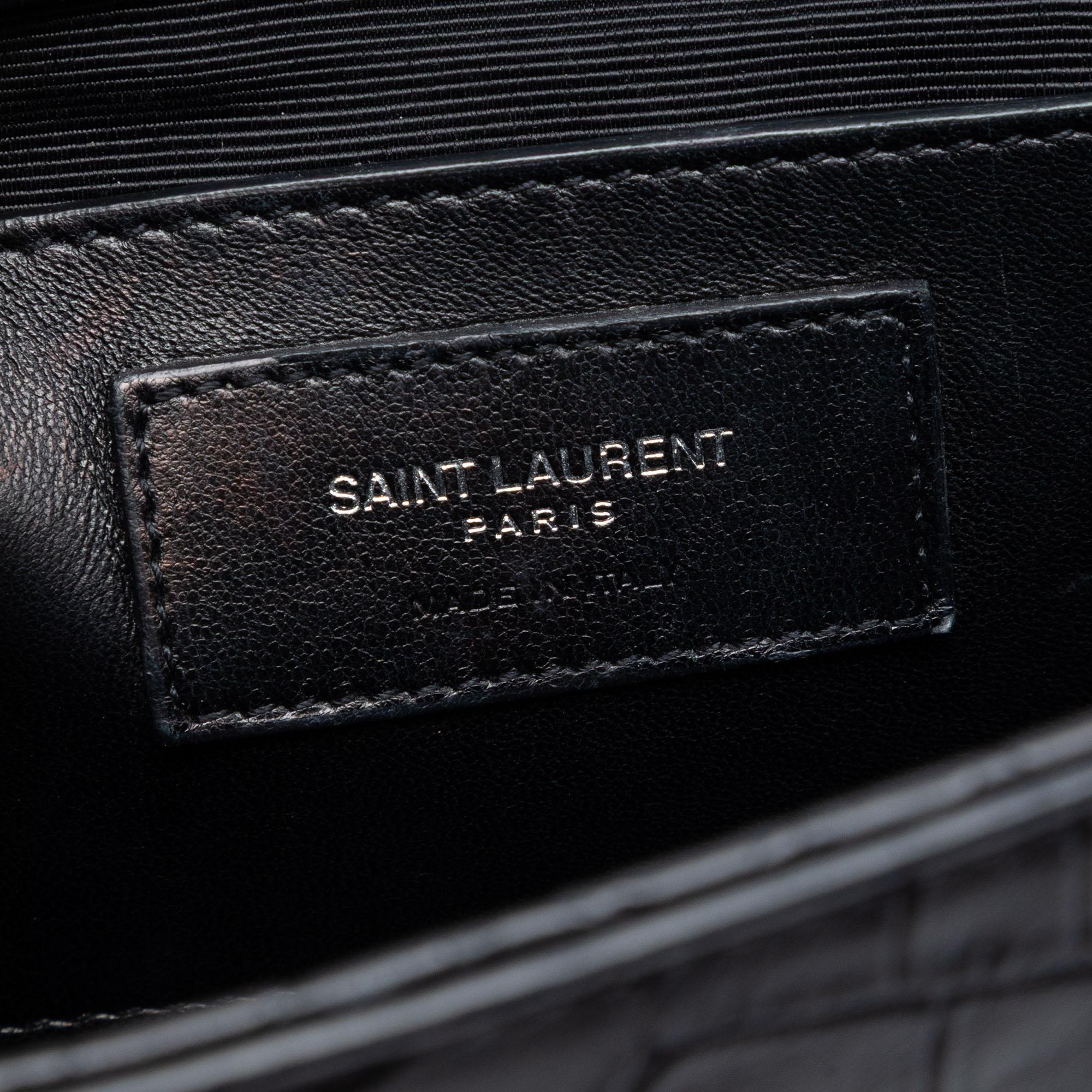 Saint Laurent Medium Croc Embossed Leather Kate Tassel Crossbody