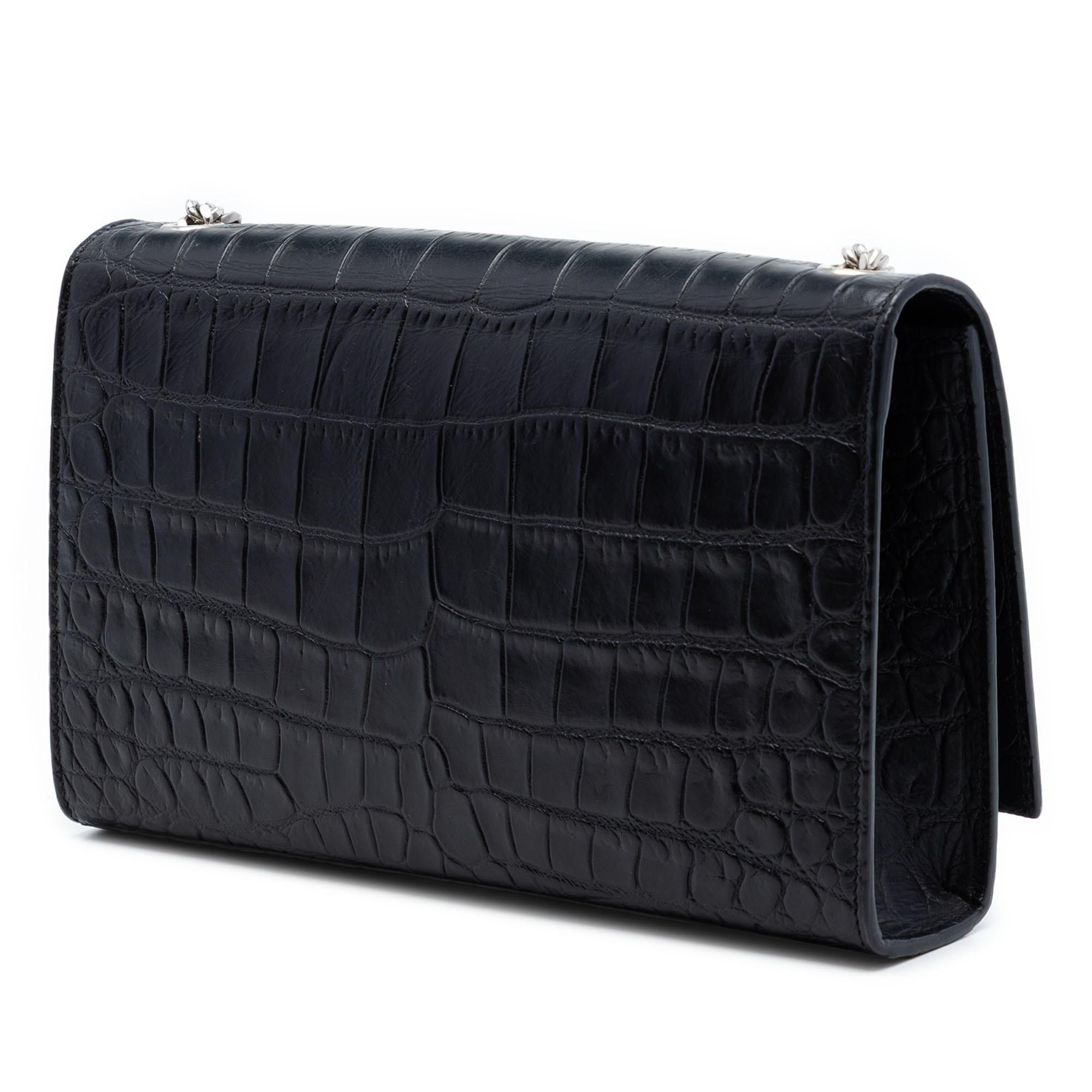 Saint Laurent Medium Croc Embossed Leather Kate Tassel Crossbody