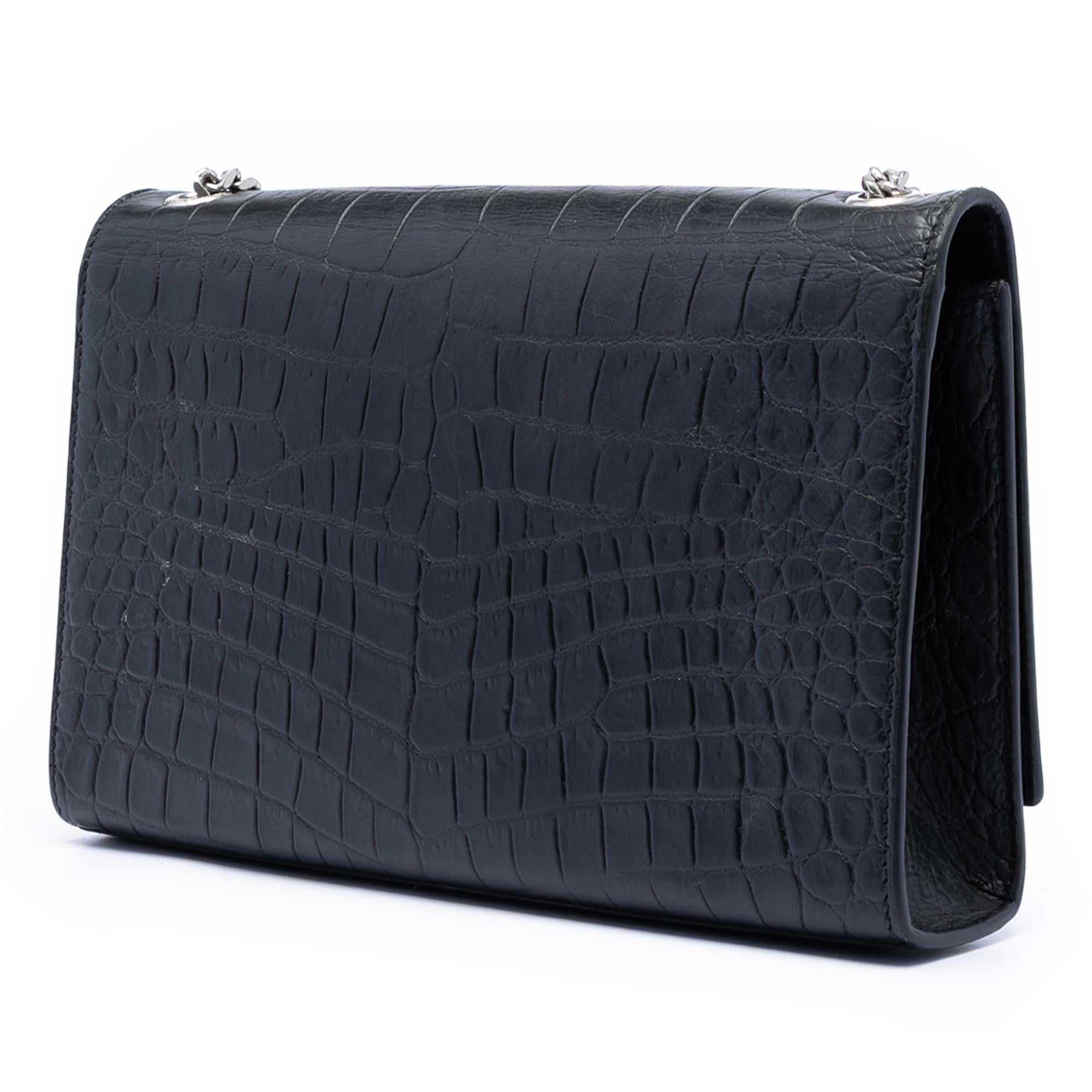 Saint Laurent Medium Croc Embossed Leather Kate Tassel Crossbody