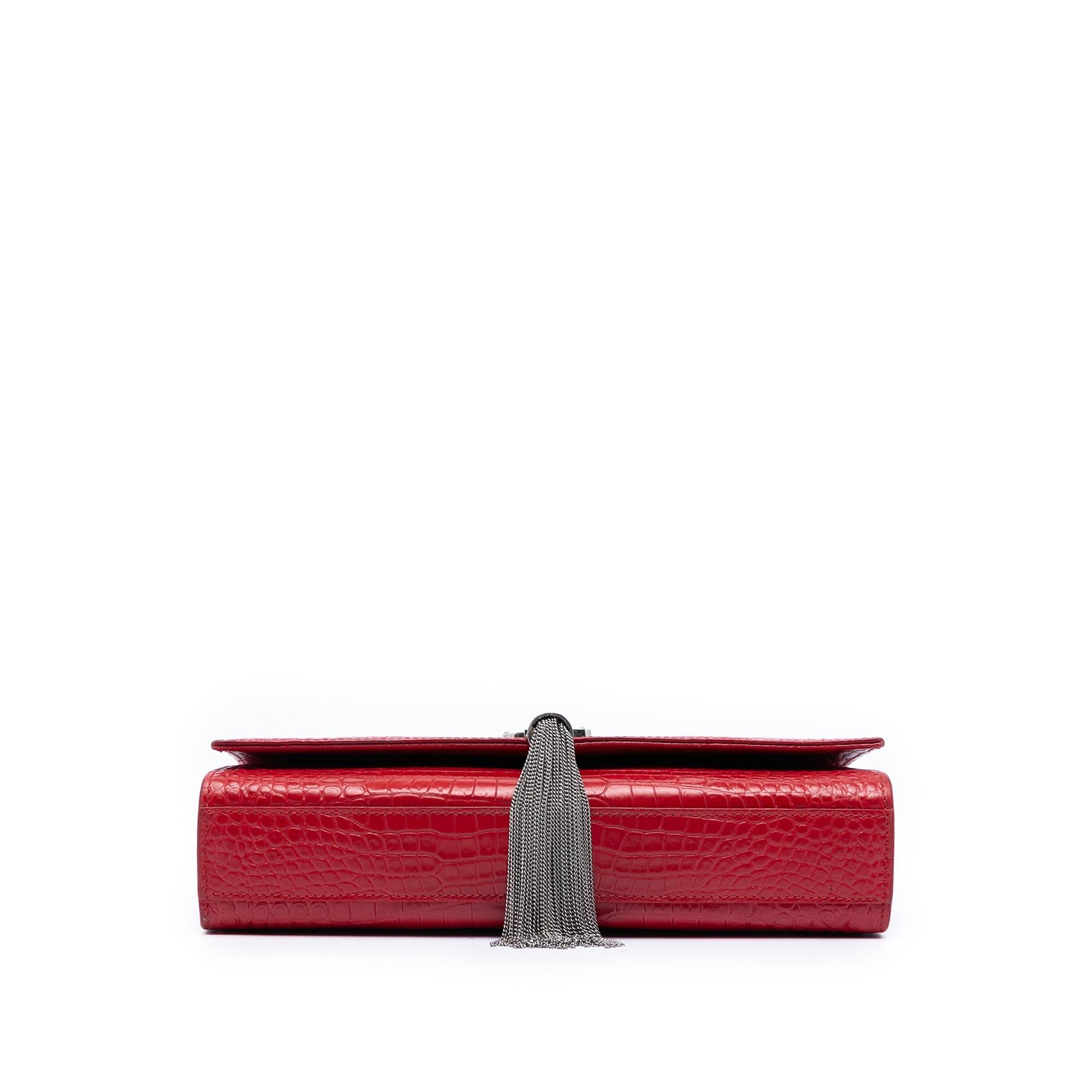 Saint Laurent Medium Croc Embossed Leather Kate Tassel Crossbody