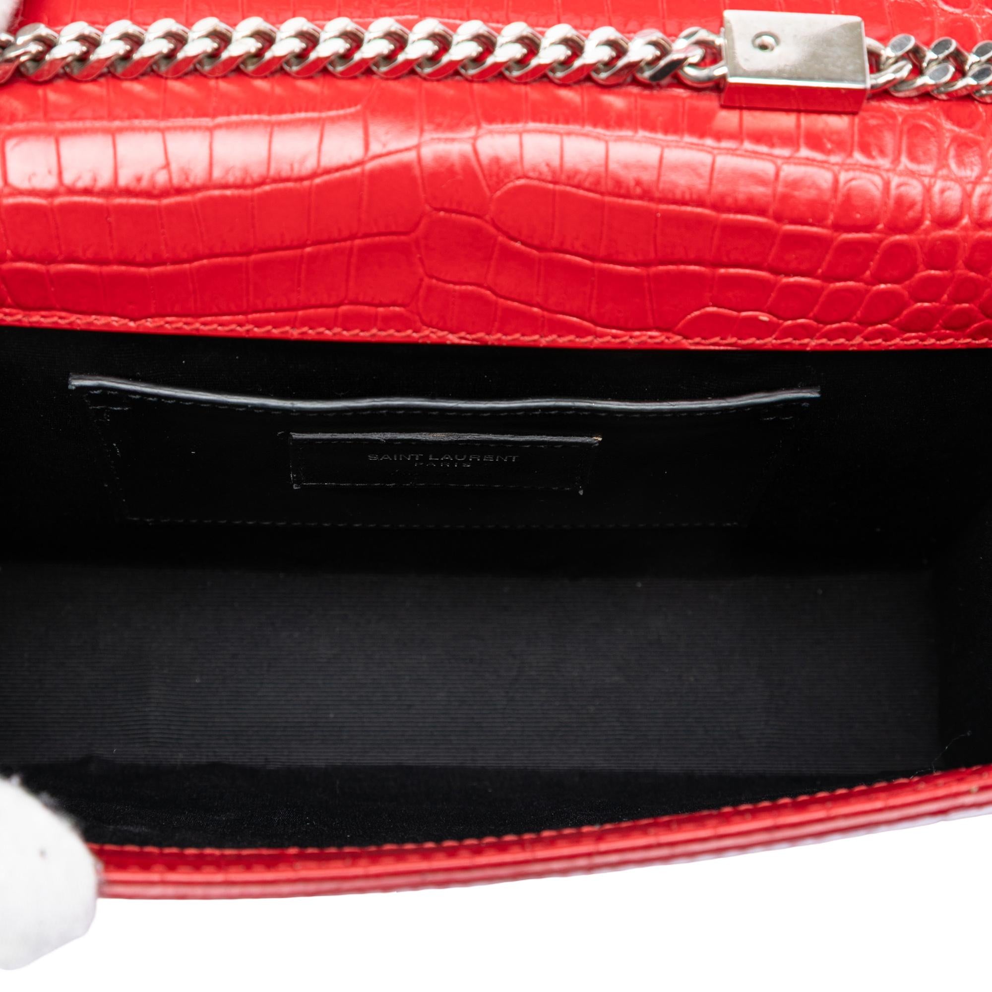 Saint Laurent Medium Croc Embossed Leather Kate Tassel Crossbody