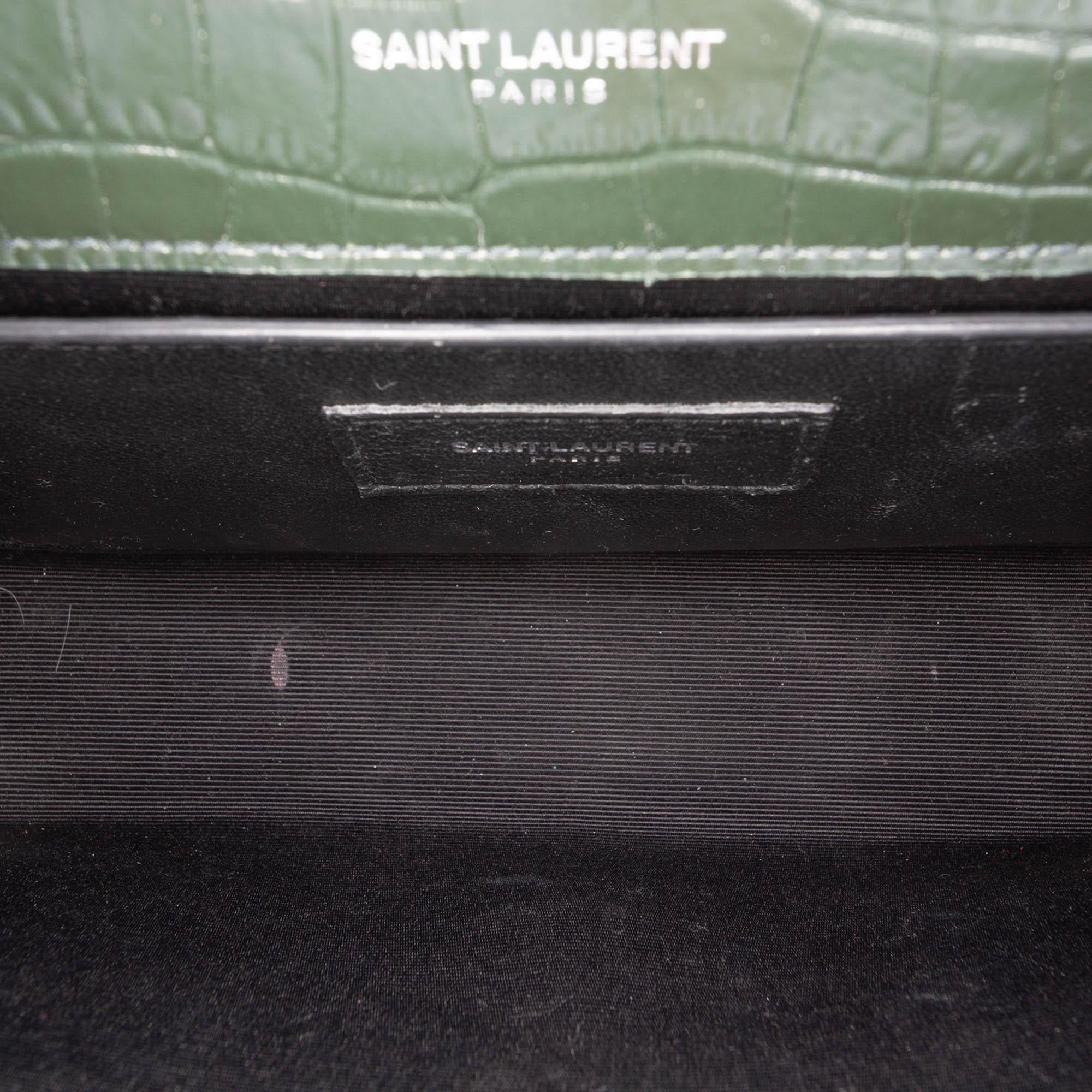 Saint Laurent Medium Croc Embossed Leather Kate Tassel Crossbody
