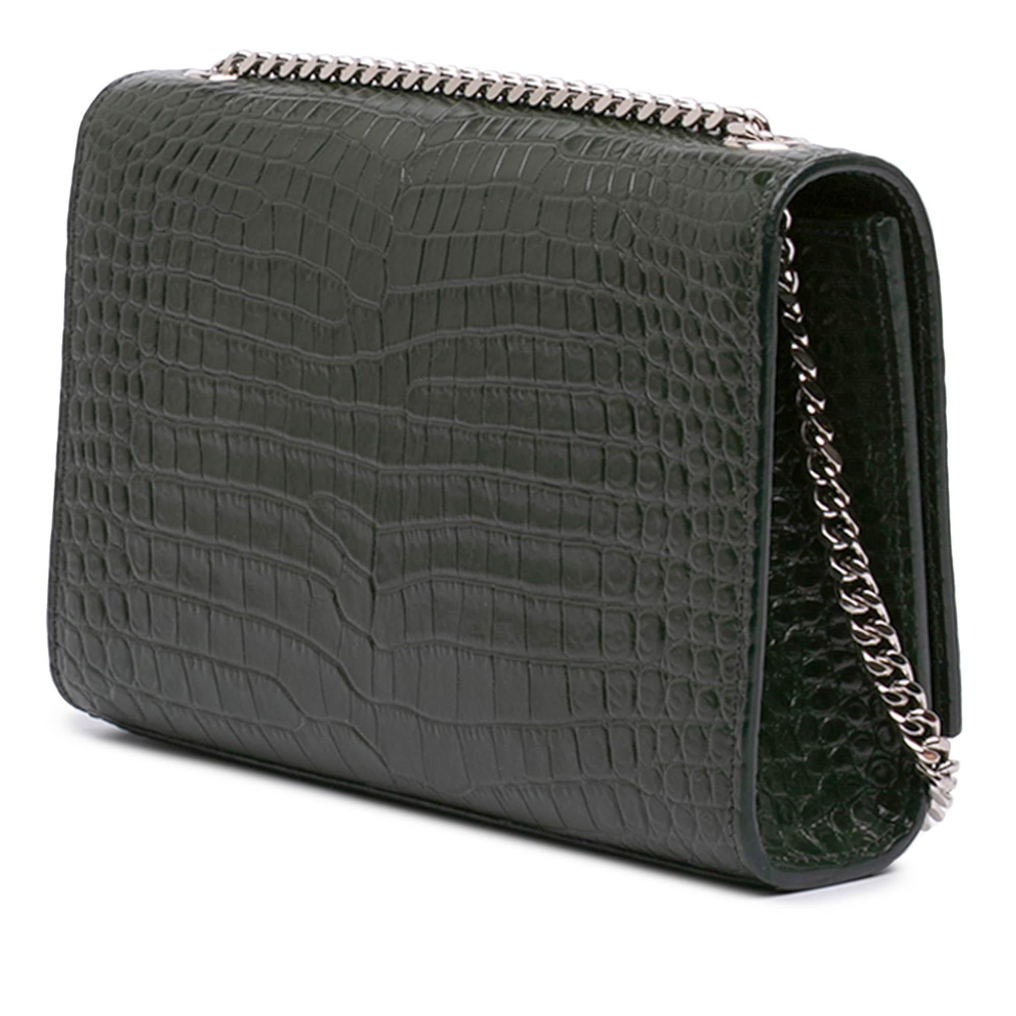 Saint Laurent Medium Croc Embossed Leather Kate Tassel Crossbody