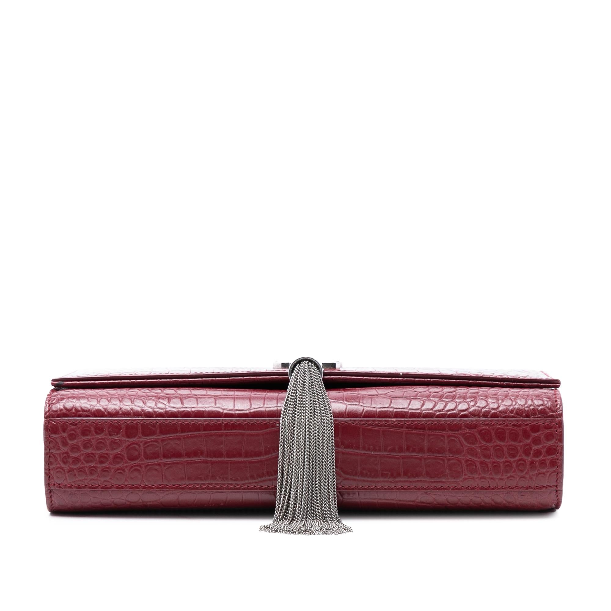 Saint Laurent Medium Croc Embossed Leather Monogram Kate Tassel Crossbody