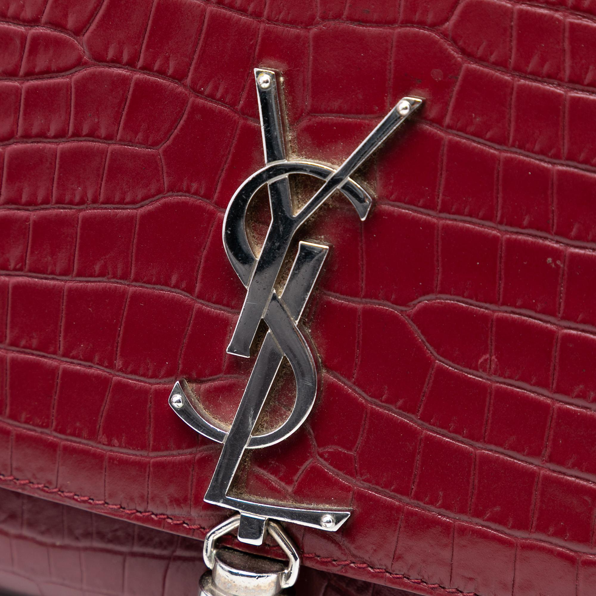 Saint Laurent Medium Croc Embossed Leather Monogram Kate Tassel Crossbody