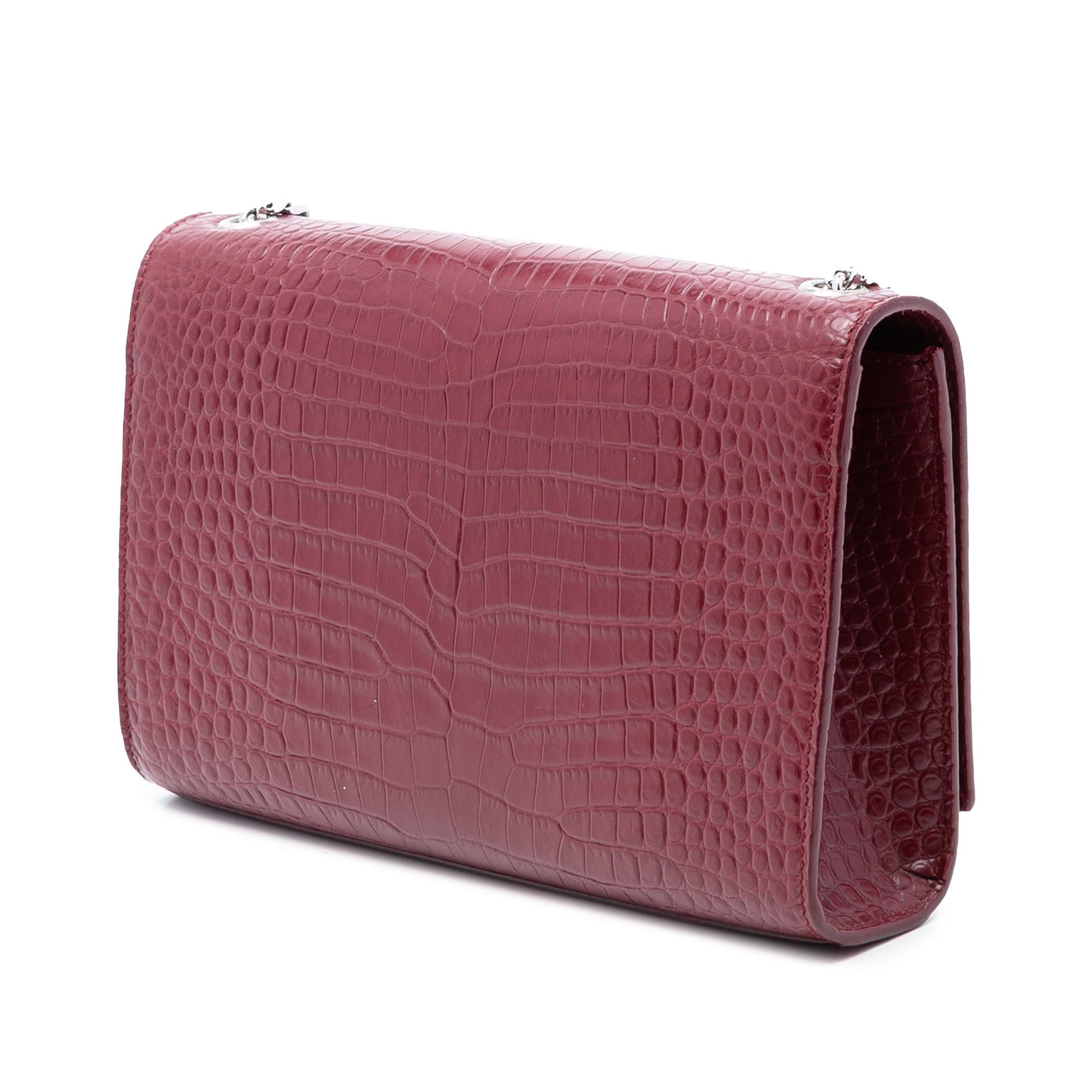 Saint Laurent Medium Croc Embossed Leather Monogram Kate Tassel Crossbody