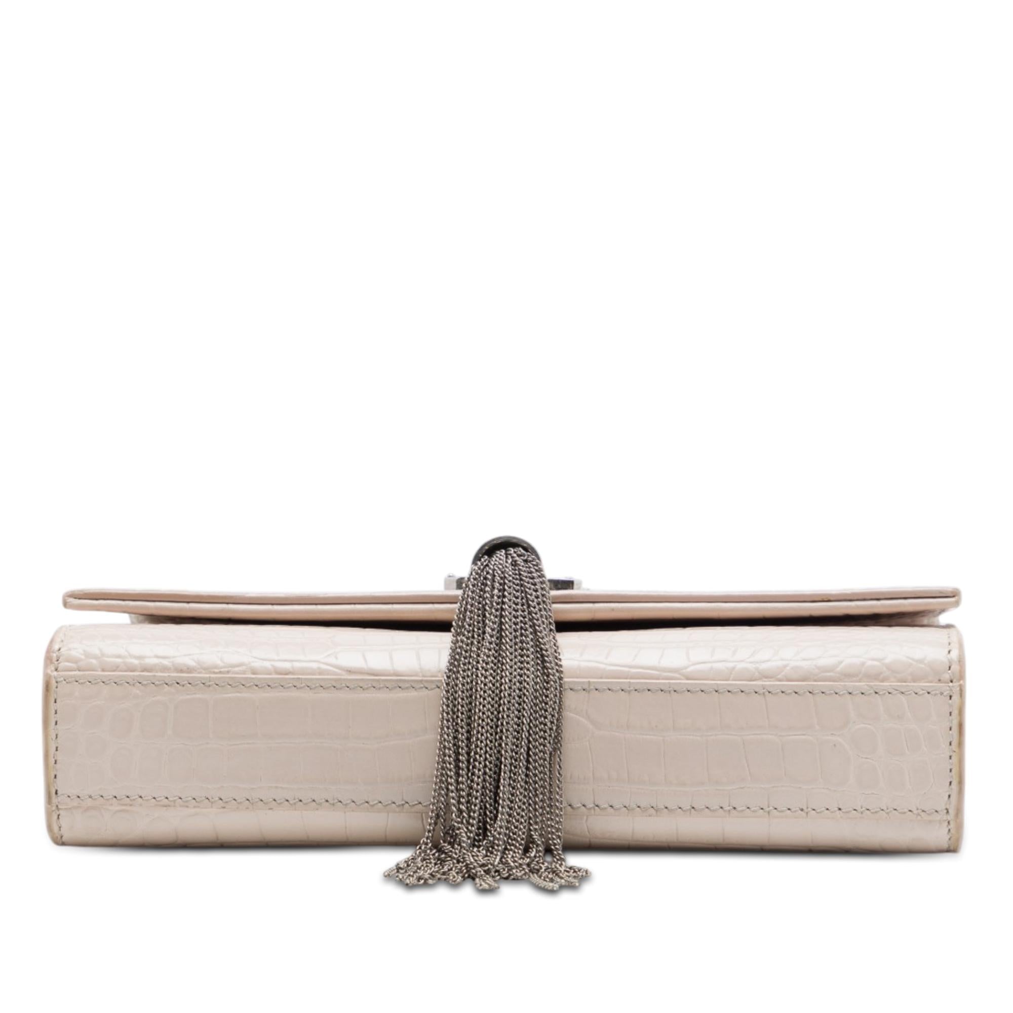 Saint Laurent Medium Croc Embossed Leather Monogram Kate Tassel Crossbody
