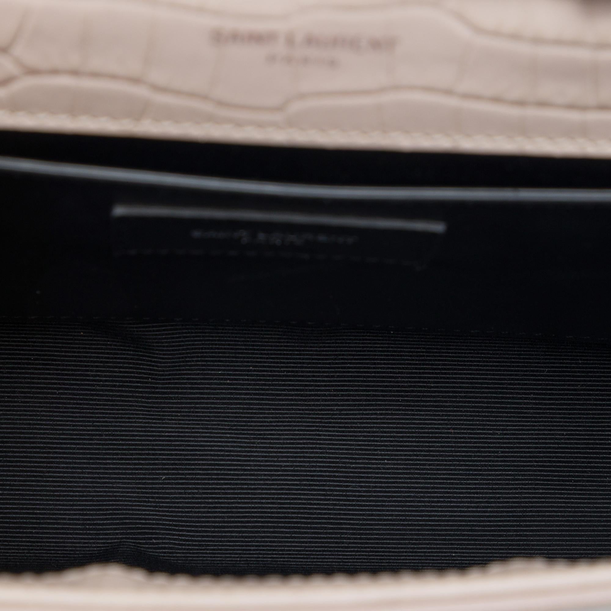Saint Laurent Medium Croc Embossed Leather Monogram Kate Tassel Crossbody