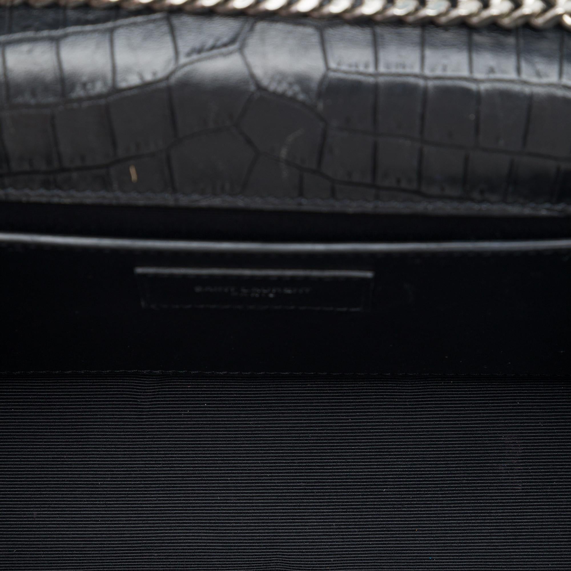 Saint Laurent Medium Croc Embossed Leather Monogram Kate Tassel Crossbody