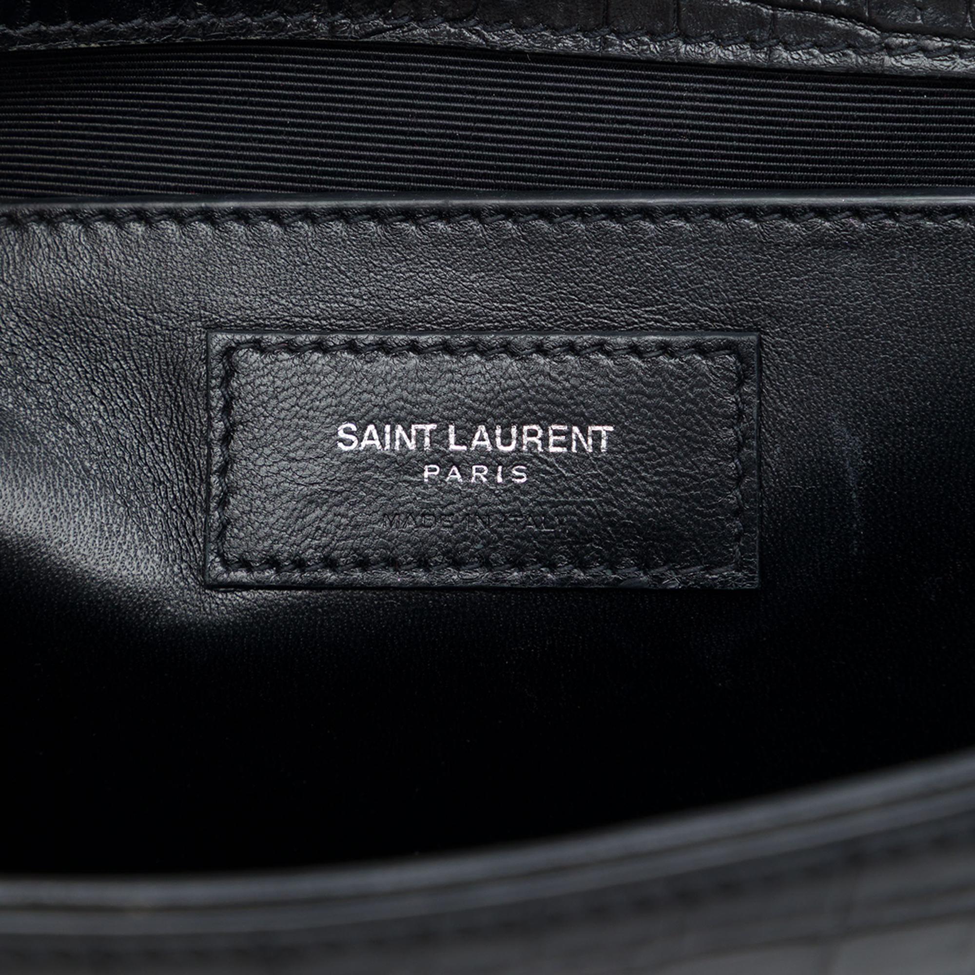 Saint Laurent Medium Croc Embossed Leather Monogram Kate Tassel Crossbody