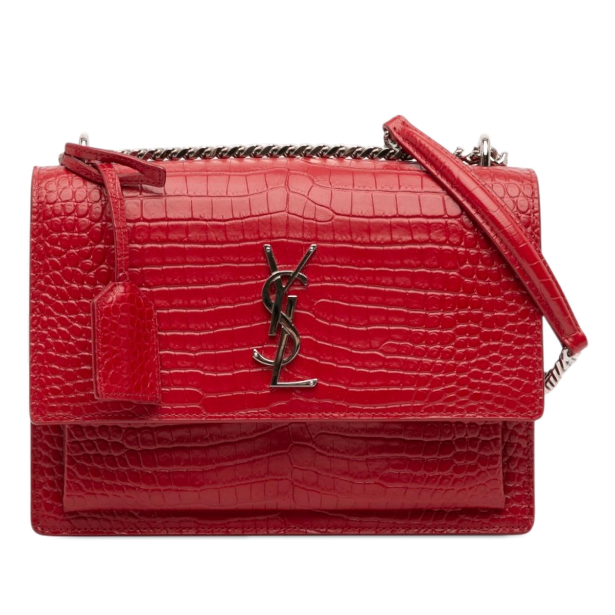 Saint Laurent Medium Croc Embossed Leather Monogram Sunset Crossbody