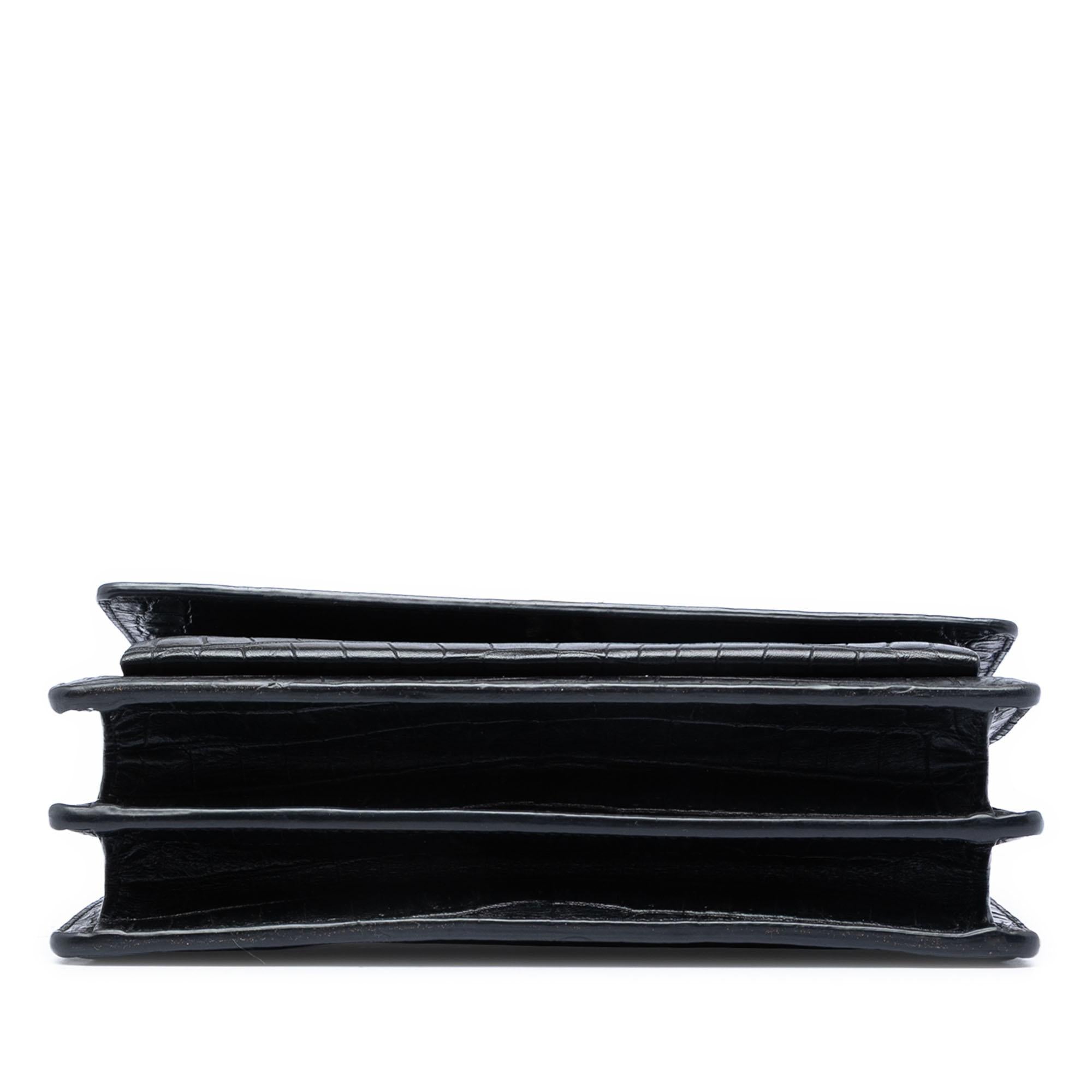 Saint Laurent Medium Croc Embossed Leather Monogram Sunset Crossbody