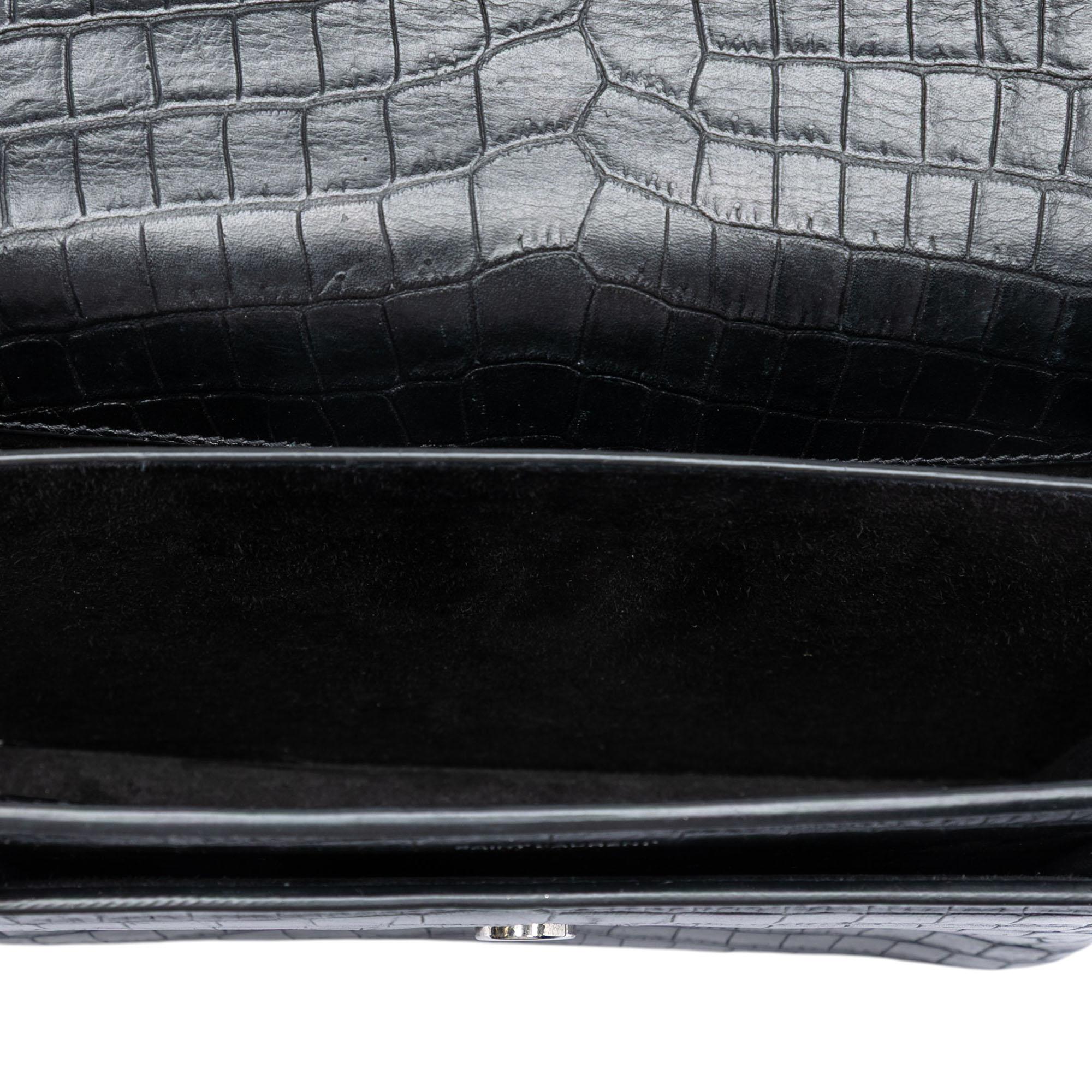 Saint Laurent Medium Croc Embossed Leather Monogram Sunset Crossbody