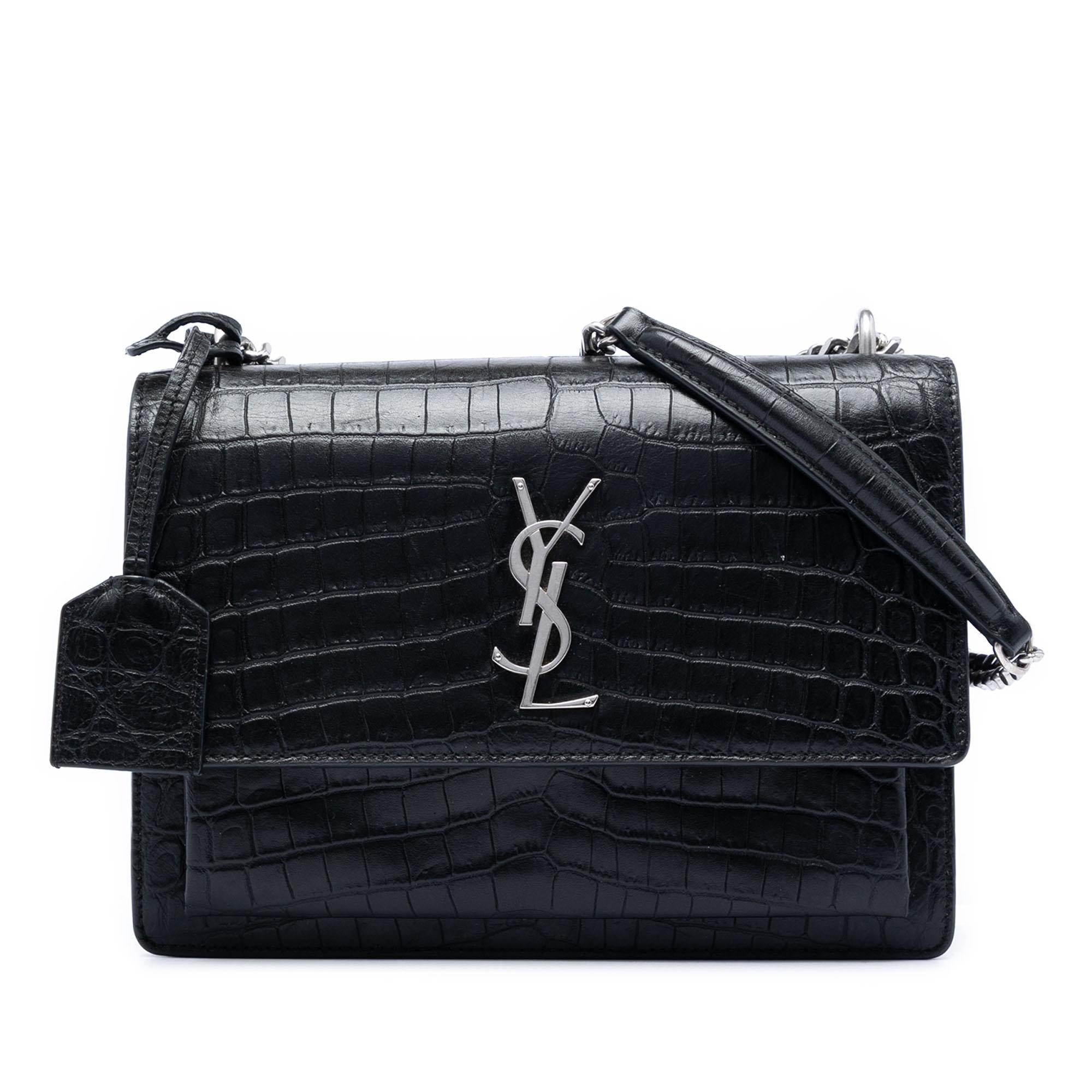 Saint Laurent Medium Croc Embossed Leather Monogram Sunset Crossbody