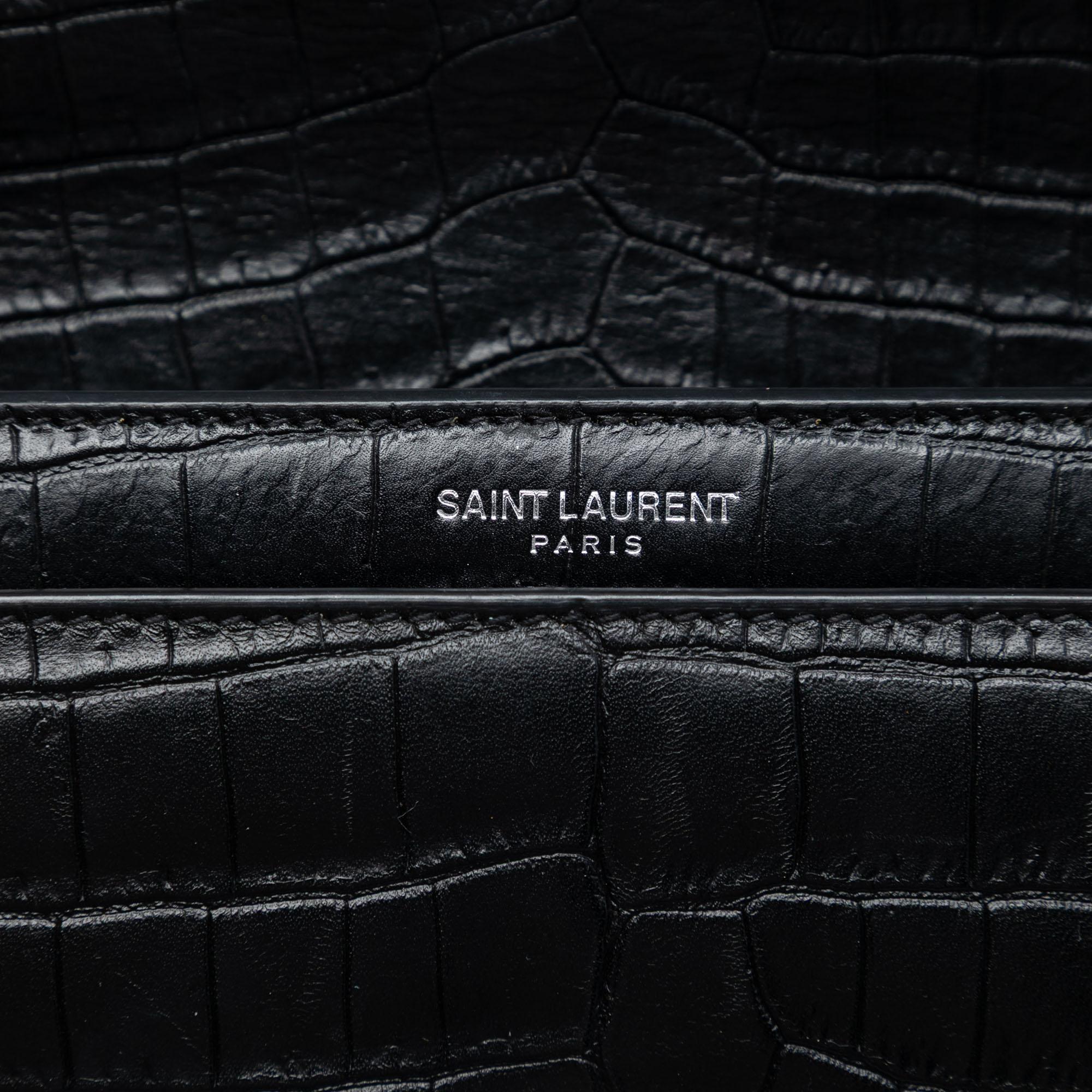 Saint Laurent Medium Croc Embossed Leather Monogram Sunset Crossbody