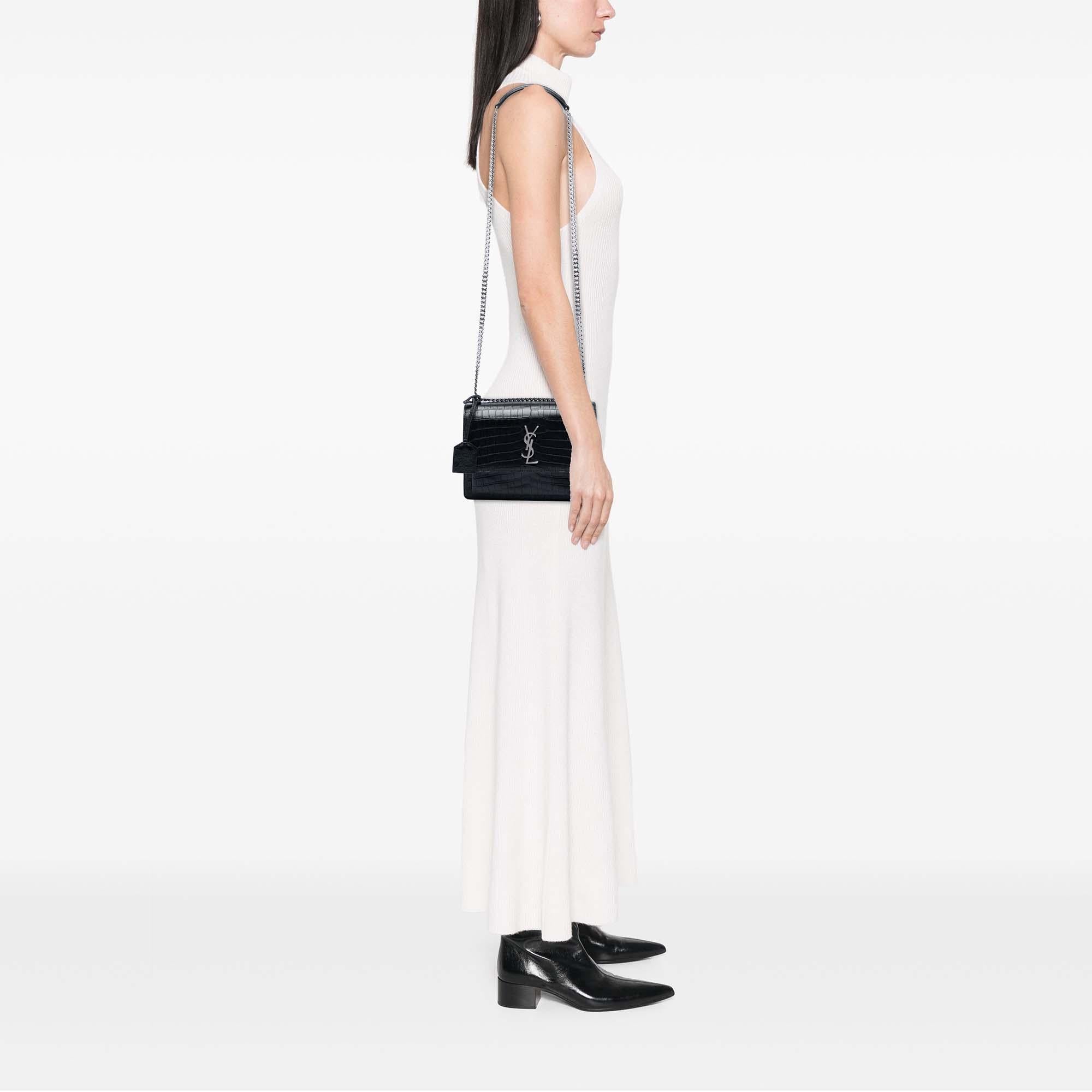Saint Laurent Medium Croc Embossed Leather Monogram Sunset Crossbody