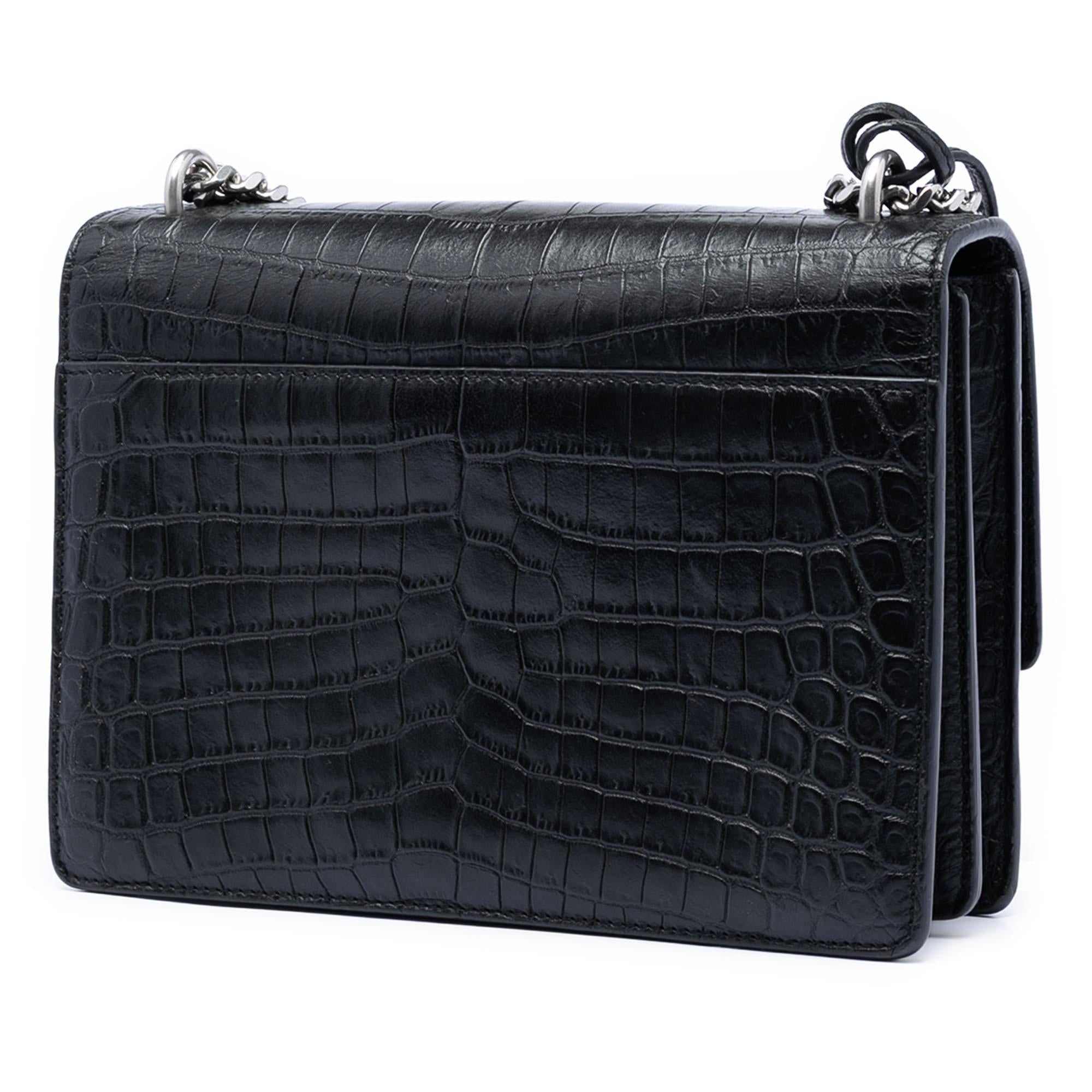 Saint Laurent Medium Croc Embossed Leather Monogram Sunset Crossbody