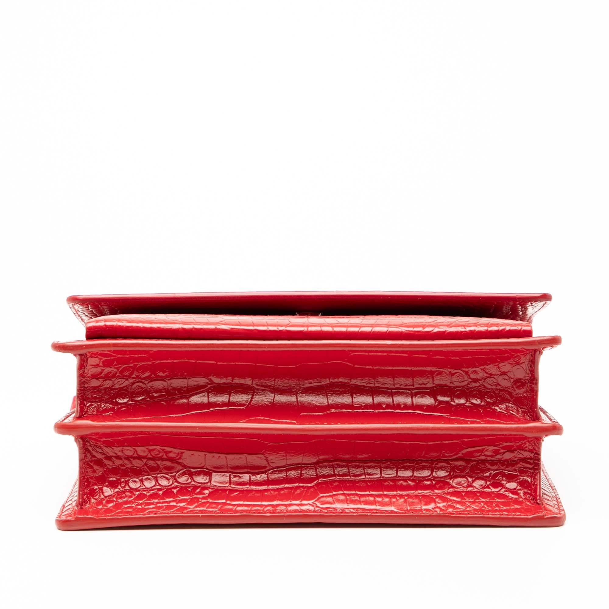 Saint Laurent Medium Croc Embossed Leather Monogram Sunset Crossbody