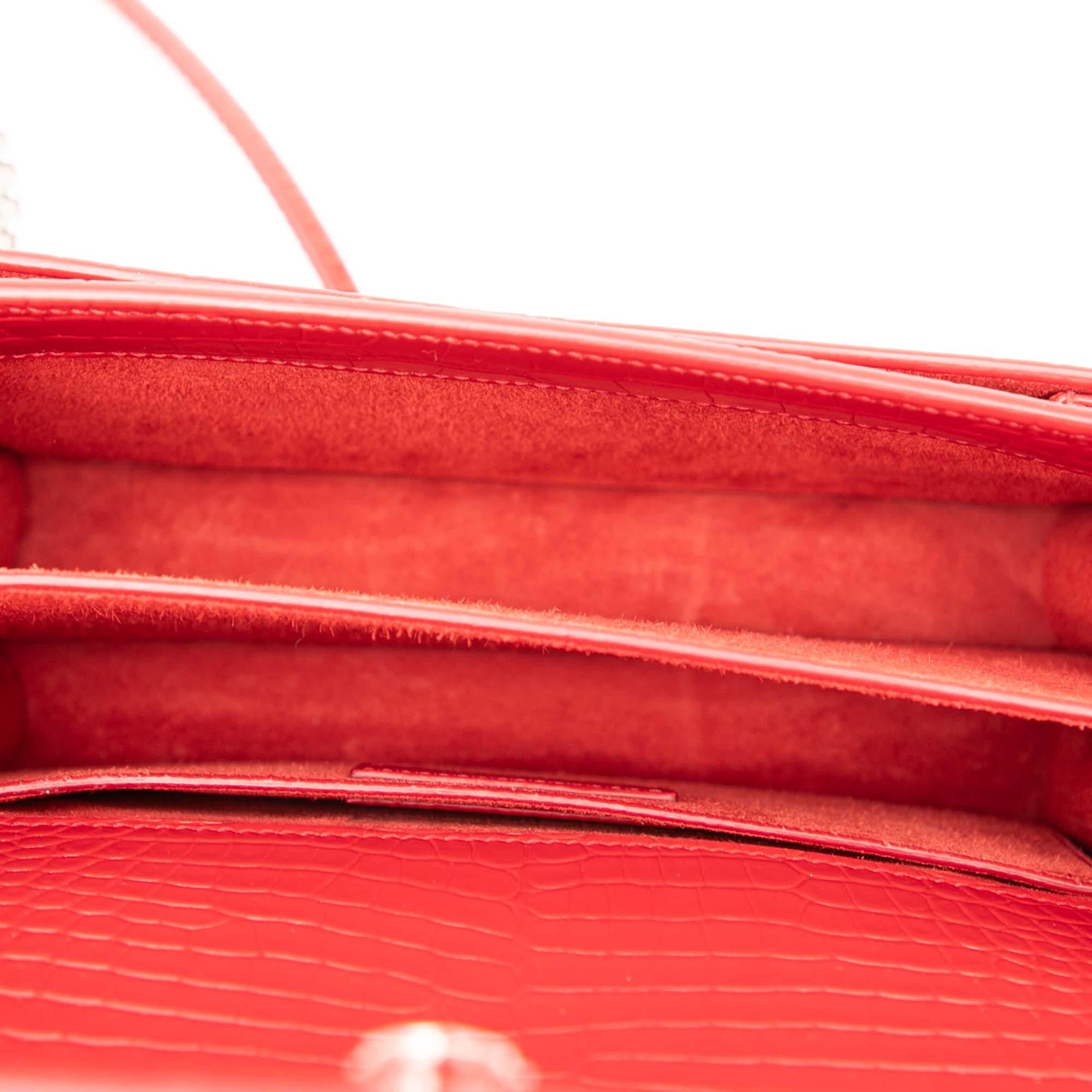Saint Laurent Medium Croc Embossed Leather Monogram Sunset Crossbody