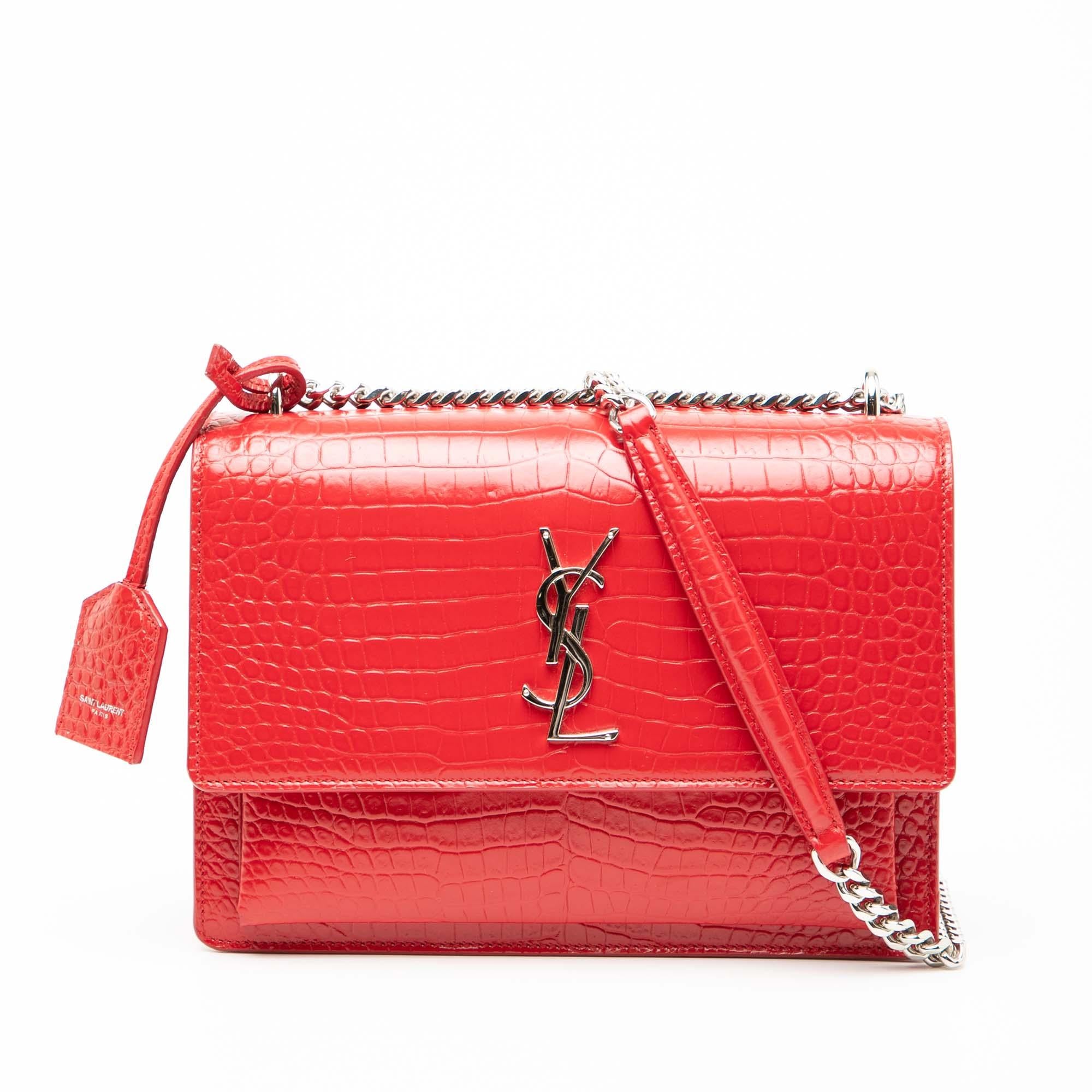 Saint Laurent Medium Croc Embossed Leather Monogram Sunset Crossbody