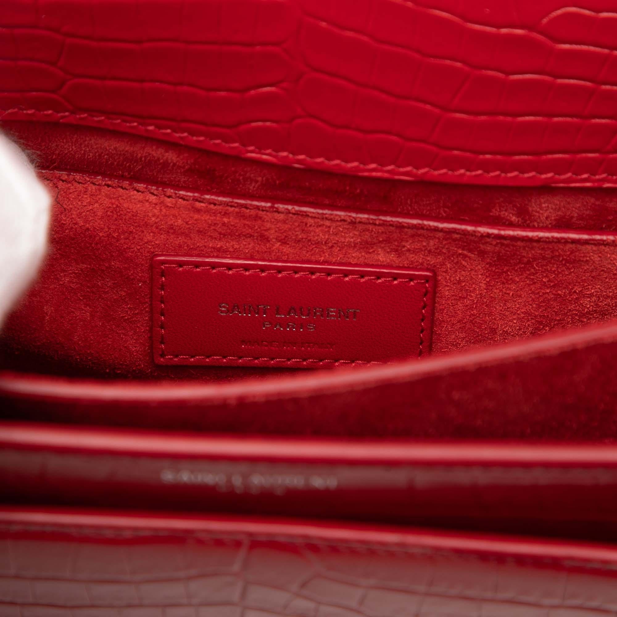 Saint Laurent Medium Croc Embossed Leather Monogram Sunset Crossbody