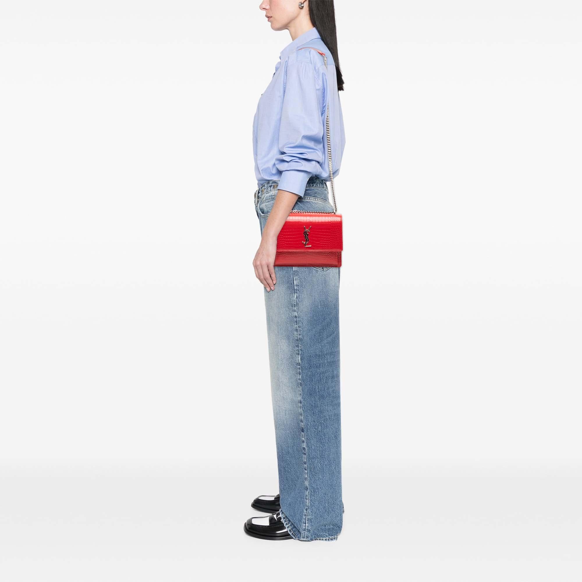Saint Laurent Medium Croc Embossed Leather Monogram Sunset Crossbody