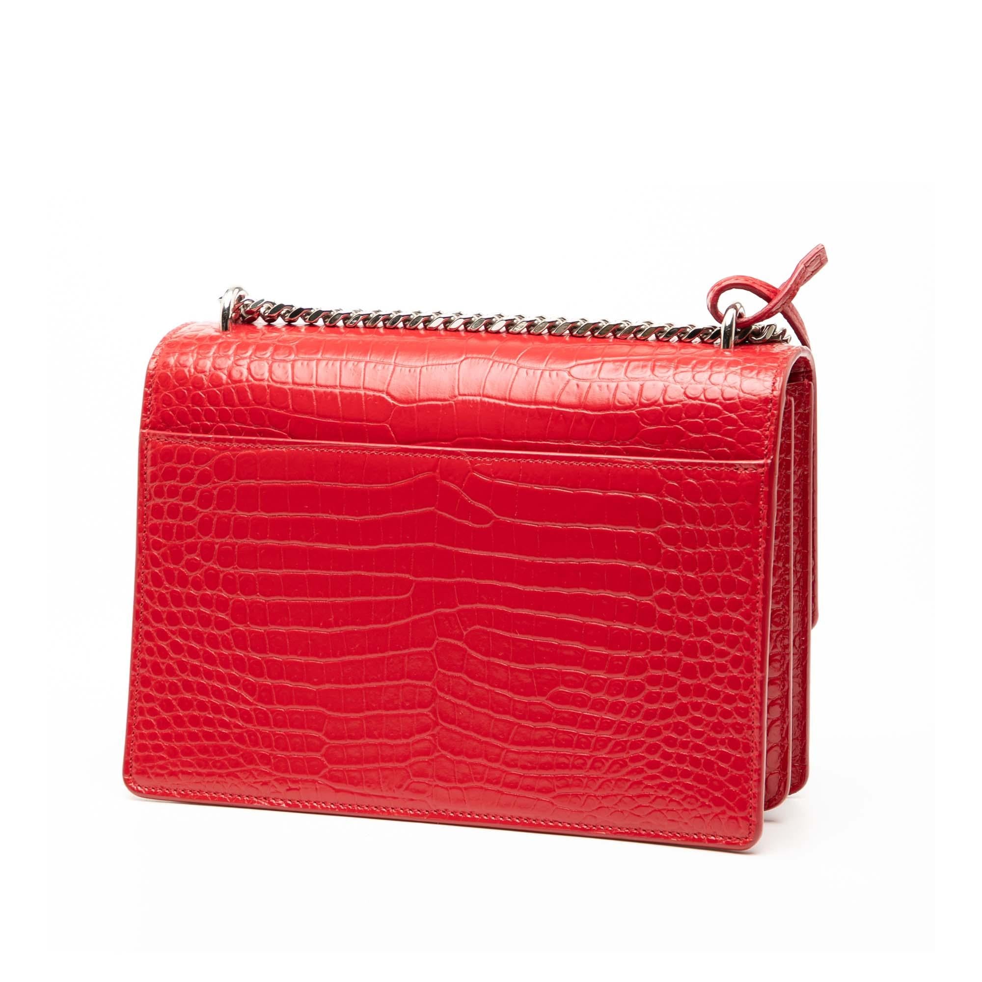 Saint Laurent Medium Croc Embossed Leather Monogram Sunset Crossbody