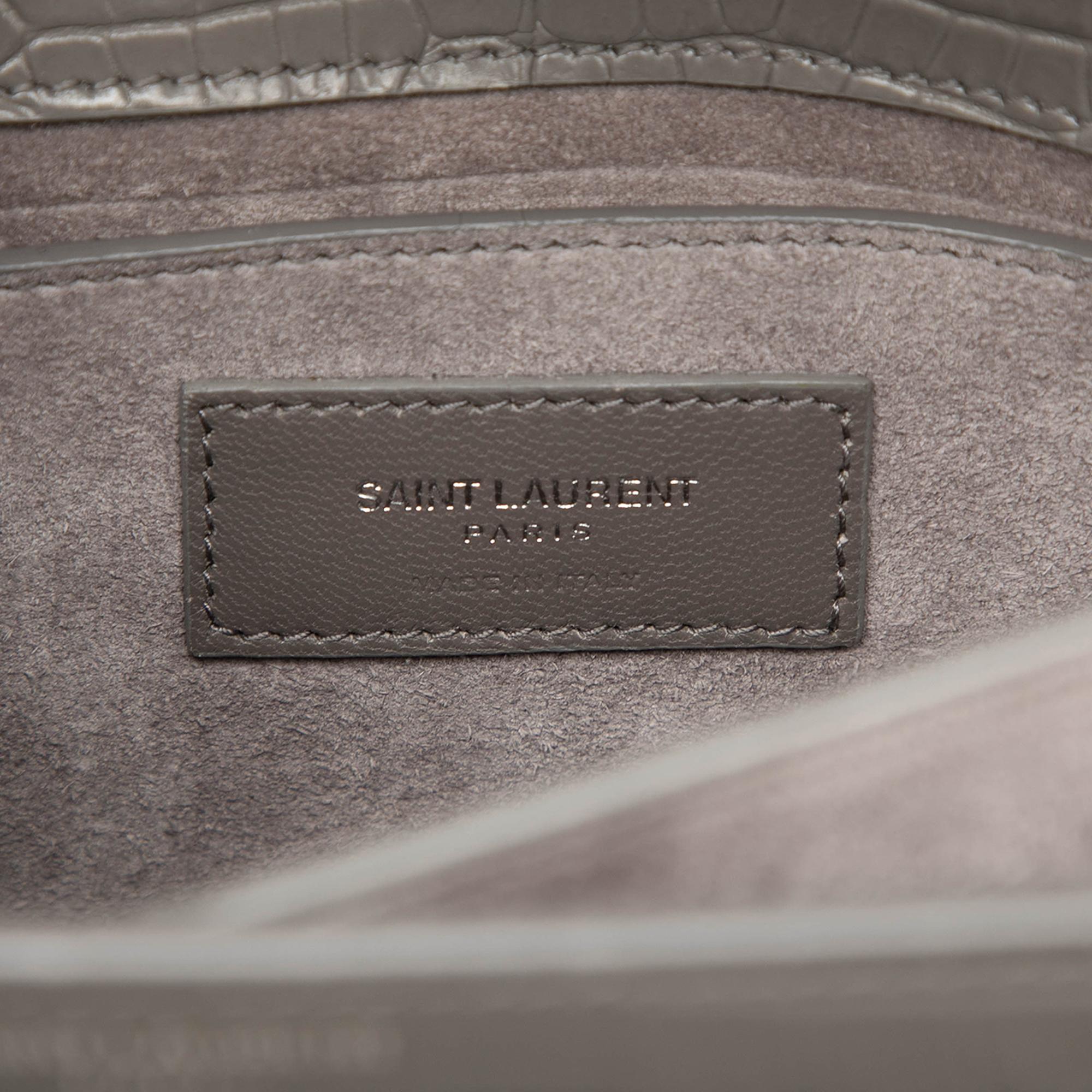 Saint Laurent Medium Croc Embossed Leather Monogram Sunset Crossbody