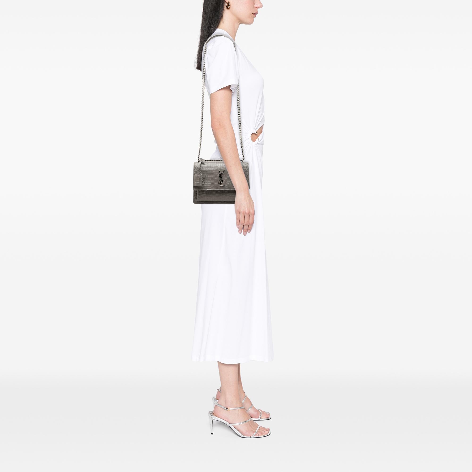 Saint Laurent Medium Croc Embossed Leather Monogram Sunset Crossbody