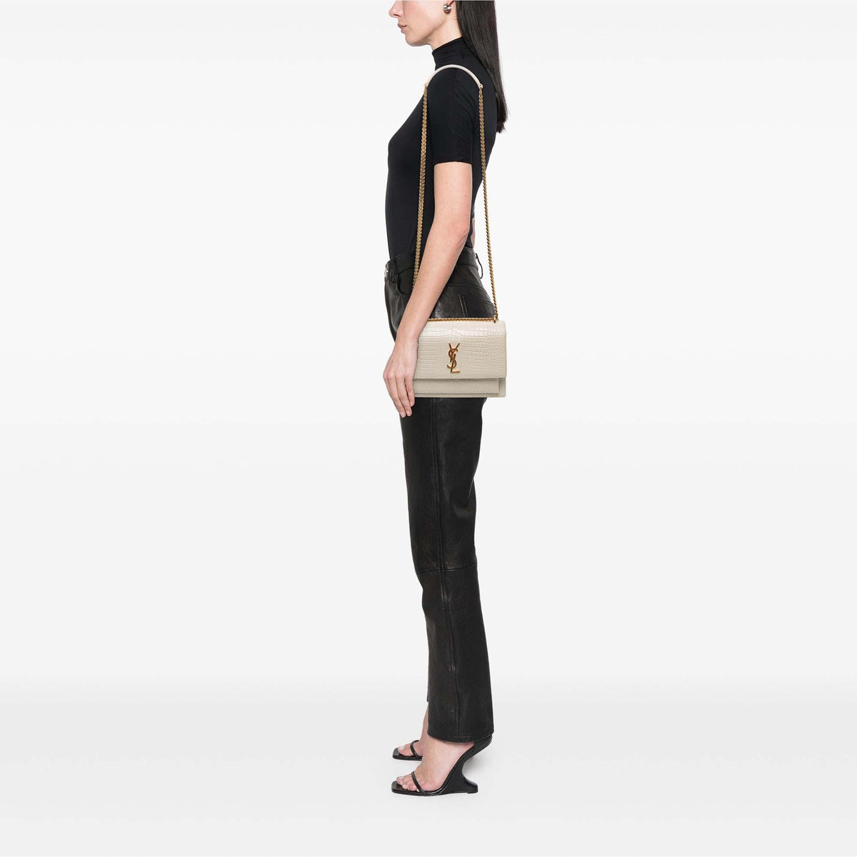 Saint Laurent Medium Croc Embossed Leather Monogram Sunset Crossbody
