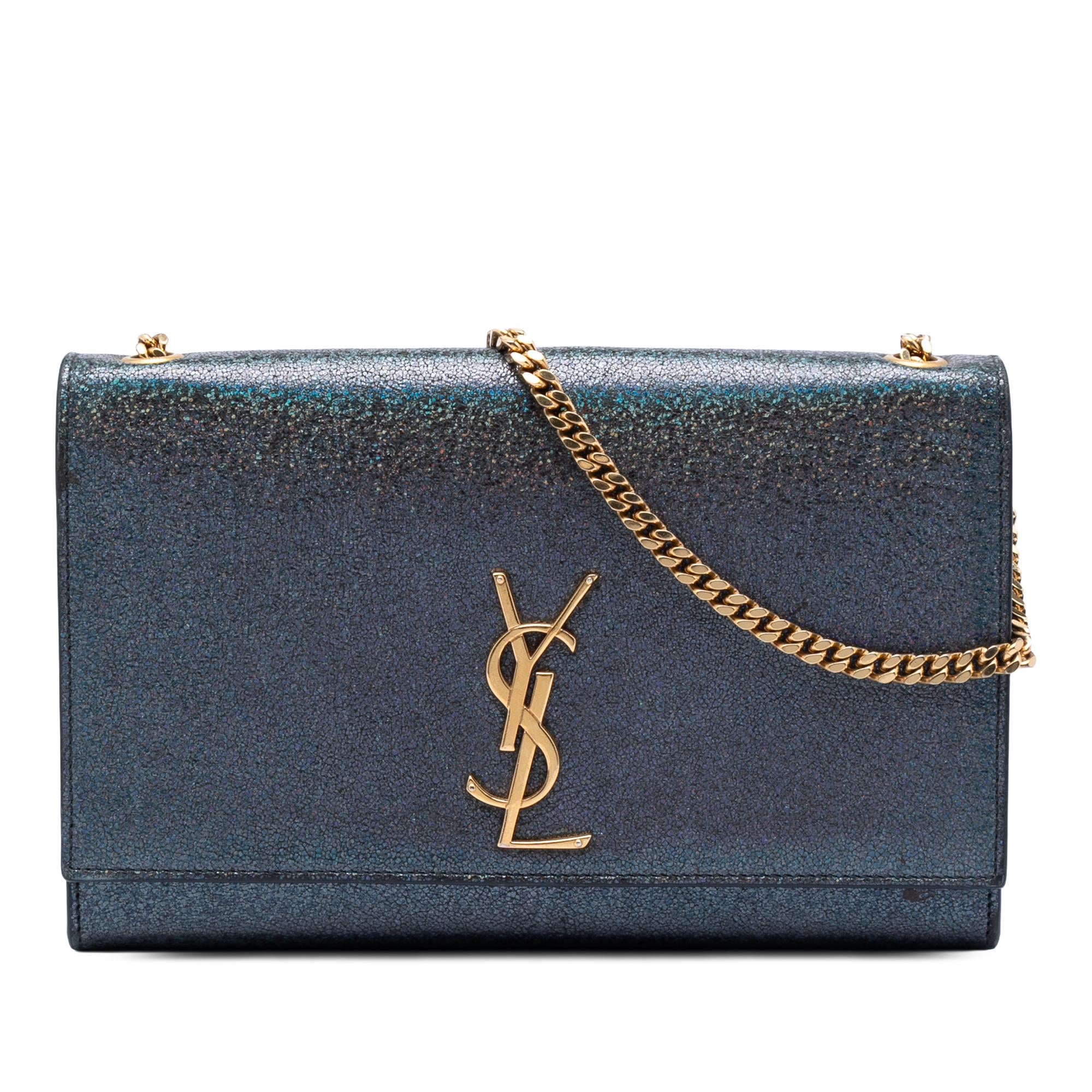 Saint Laurent Medium Glitter Leather Monogram Kate Crossbody