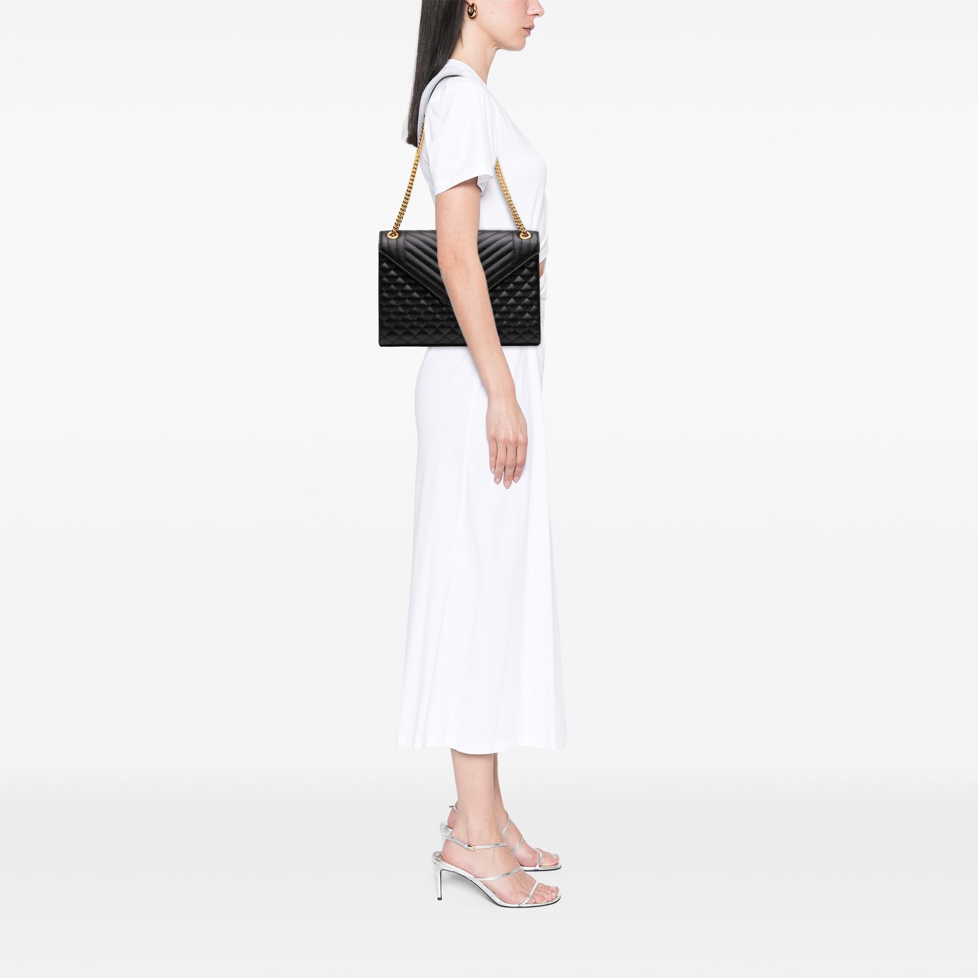 Saint Laurent Medium Grain De Poudre Triquilt Monogram Envelope Bag