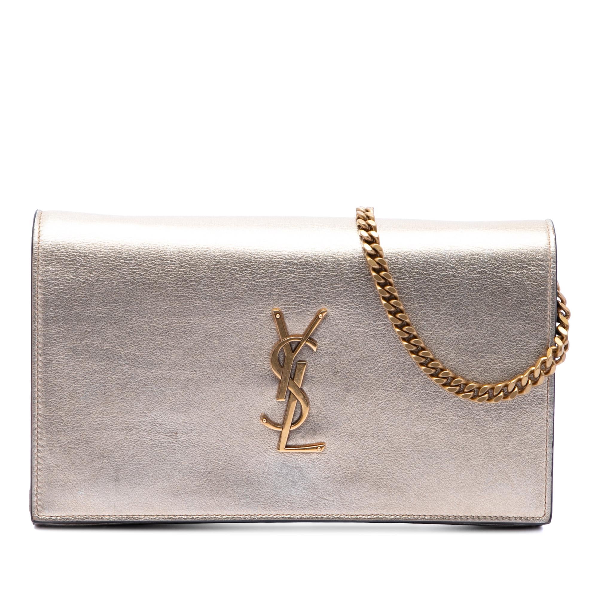 Saint Laurent Medium Metallic Calfskin Monogram Kate Crossbody