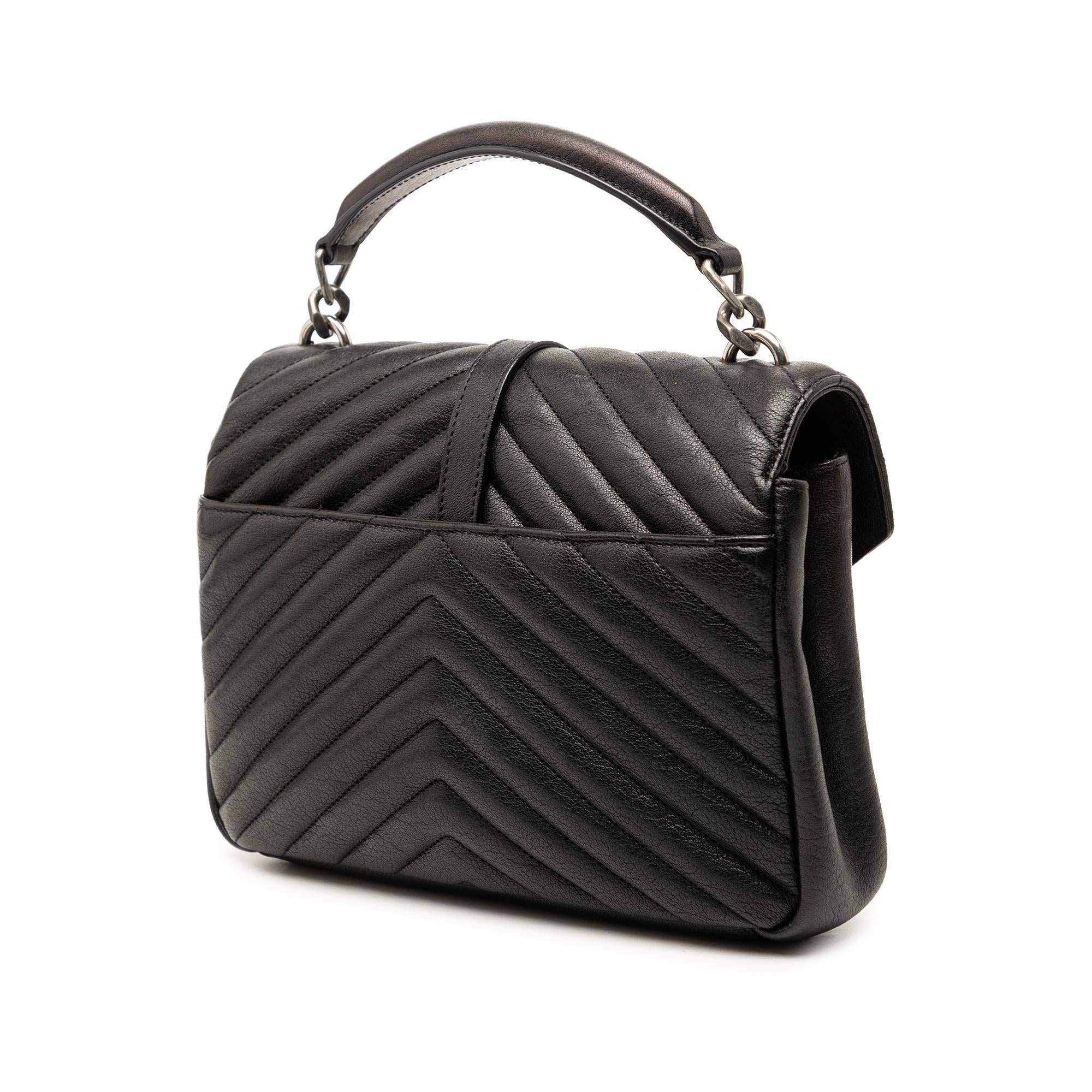 Saint Laurent Medium Metallic Chevron Sheepskin Monogram College Pins Satchel